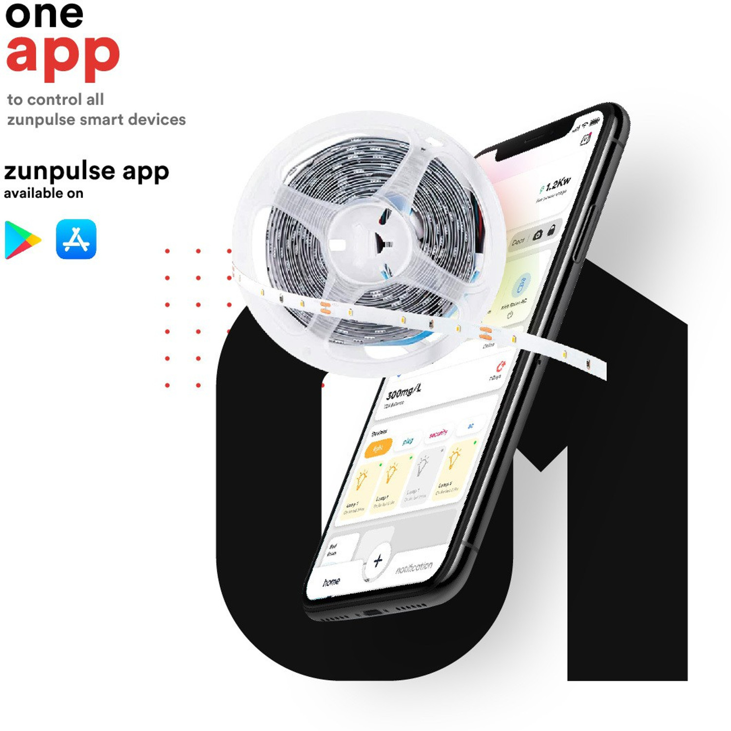 Image of Zunpulse 5 meter 15W Smart LED Strip Light with App Control (Multicolour) Light Strip