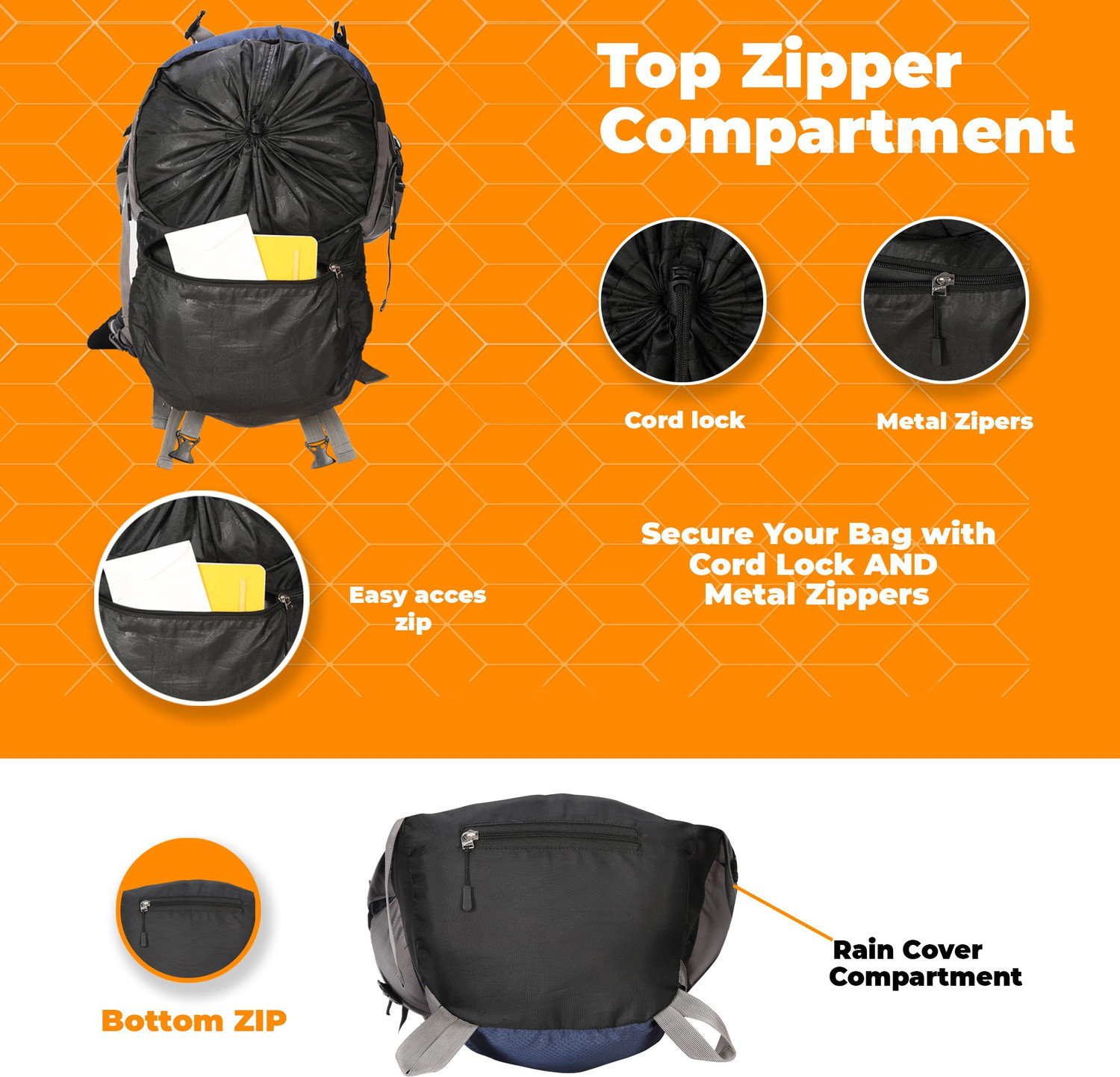 Image of IMPULSE Thames 85 Liter Rucksack Bag Waterproof Travelling Trekking Hiking Camping Luggage Bag & Backpack (Navy Blue) Rucksack - 85 L (Blue)