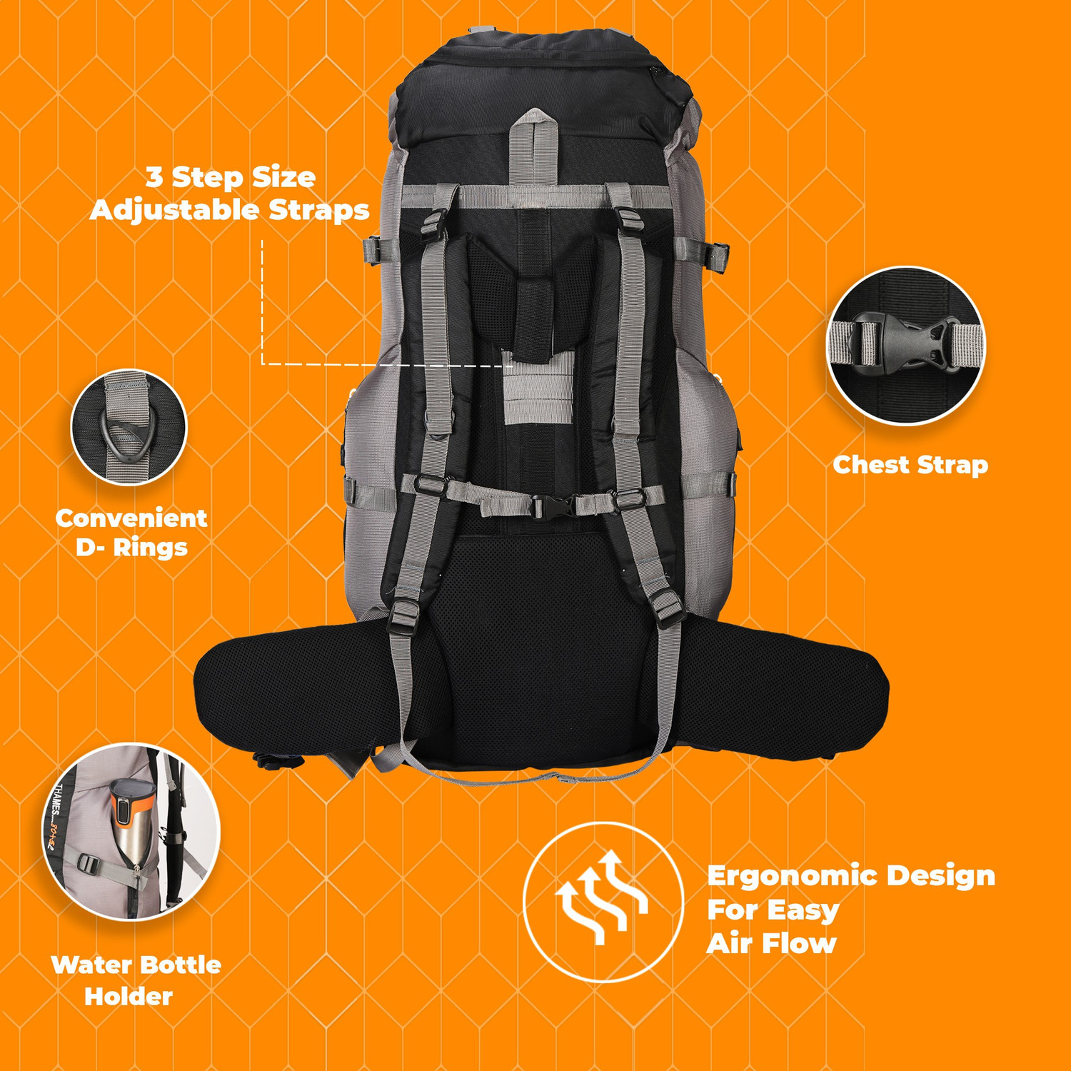 Image of IMPULSE Thames 85 Liter Rucksack Bag Waterproof Travelling Trekking Hiking Camping Luggage Bag & Backpack (Navy Blue) Rucksack - 85 L (Blue)