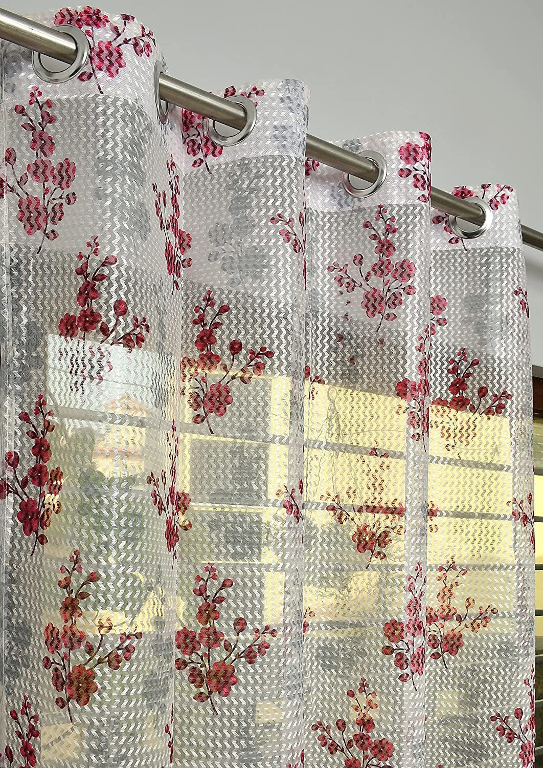 Image of Rashee Creations 153 cm (5 ft) Window Net Transparent Curtain (Pack Of 2) (Aqua, Floral)