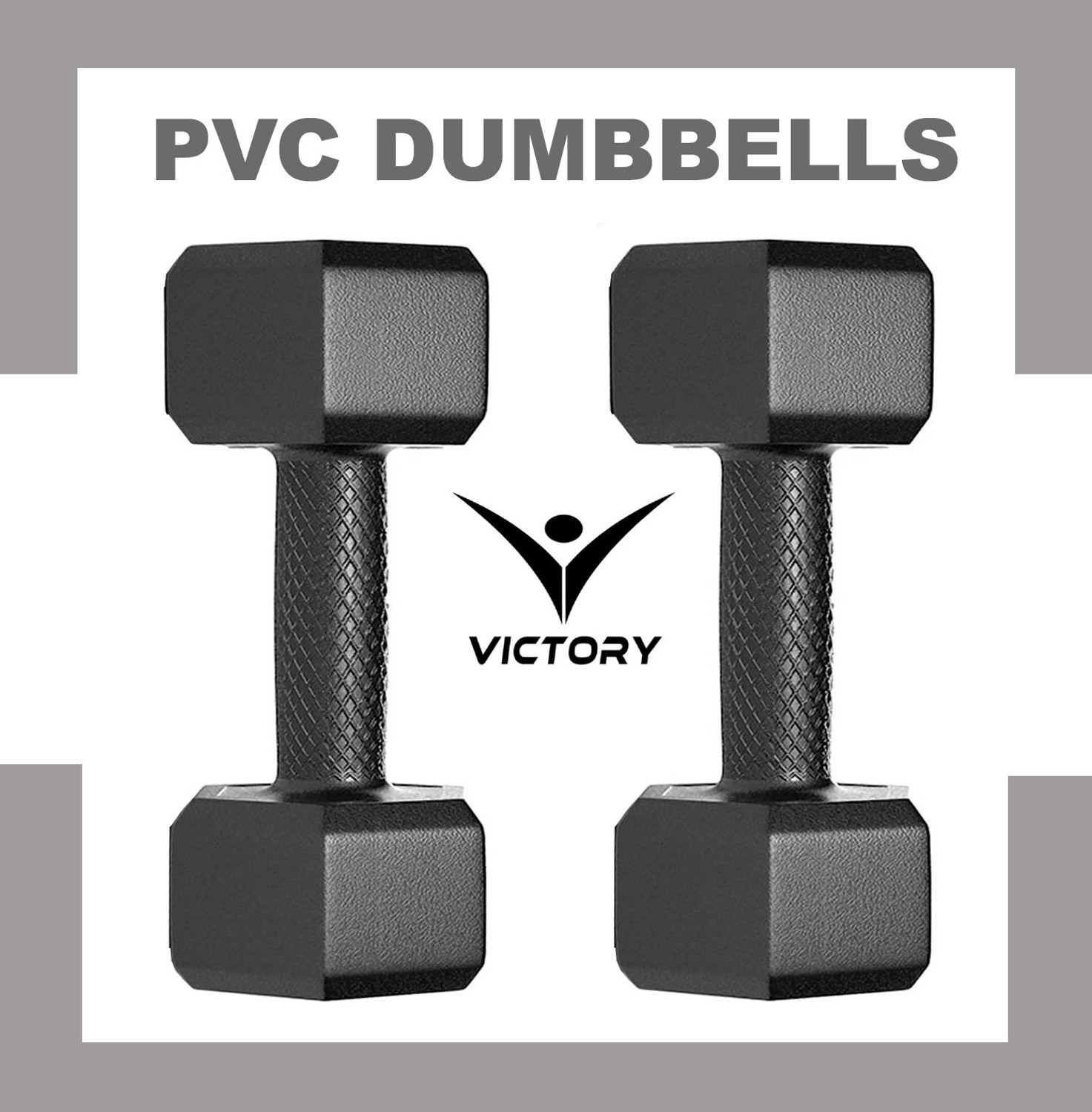 Image of VICTORY HEXA - 5 Kg Pair PVC Dumbbell ( 5 Kg x 2 ) for Home Gym & Fitness Fixed Weight Dumbbell (5 kg)