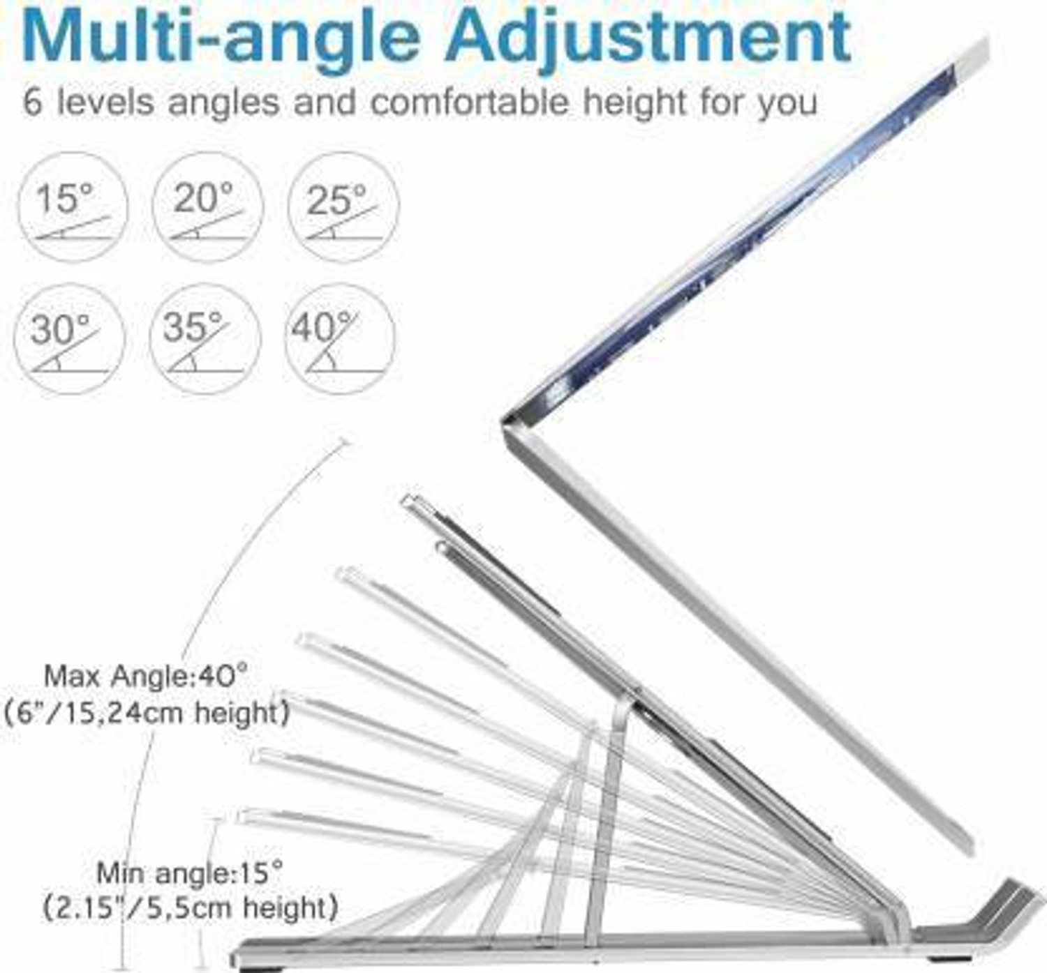 Image of AGARO Sturdy Stand with Anti-Slip Stopper & Wrist Support for Work, Study & More Laptop Table with 1800 RPM USB Cooling Fans, Height & Angle Adjustable Aluminium Rotatable Laptop Stand with Adjustable Height Compatible with Universal Laptops (Silver)