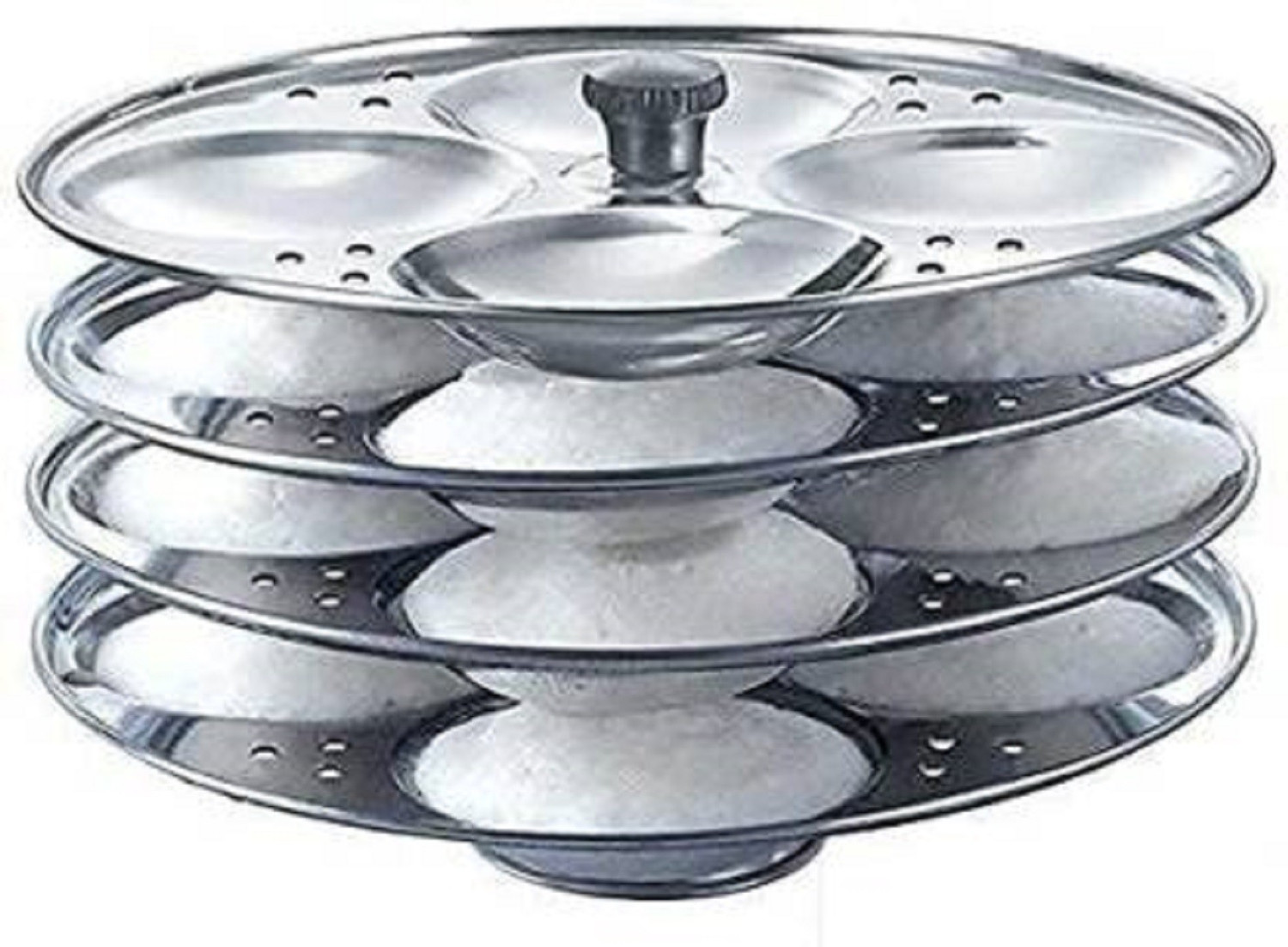 Image of UKRAINEZ Stainless Steel 4 Layers idly Maker Plates with Stand Holes for Pressure Cooker, Idli Stand /Idli Maker Makes 16 Large Size Idlis at Once Standard Idli Maker (4 Plates , 16 Idlis ) Induction & Standard Idli Maker (4 Plates , 16 Idlis )
