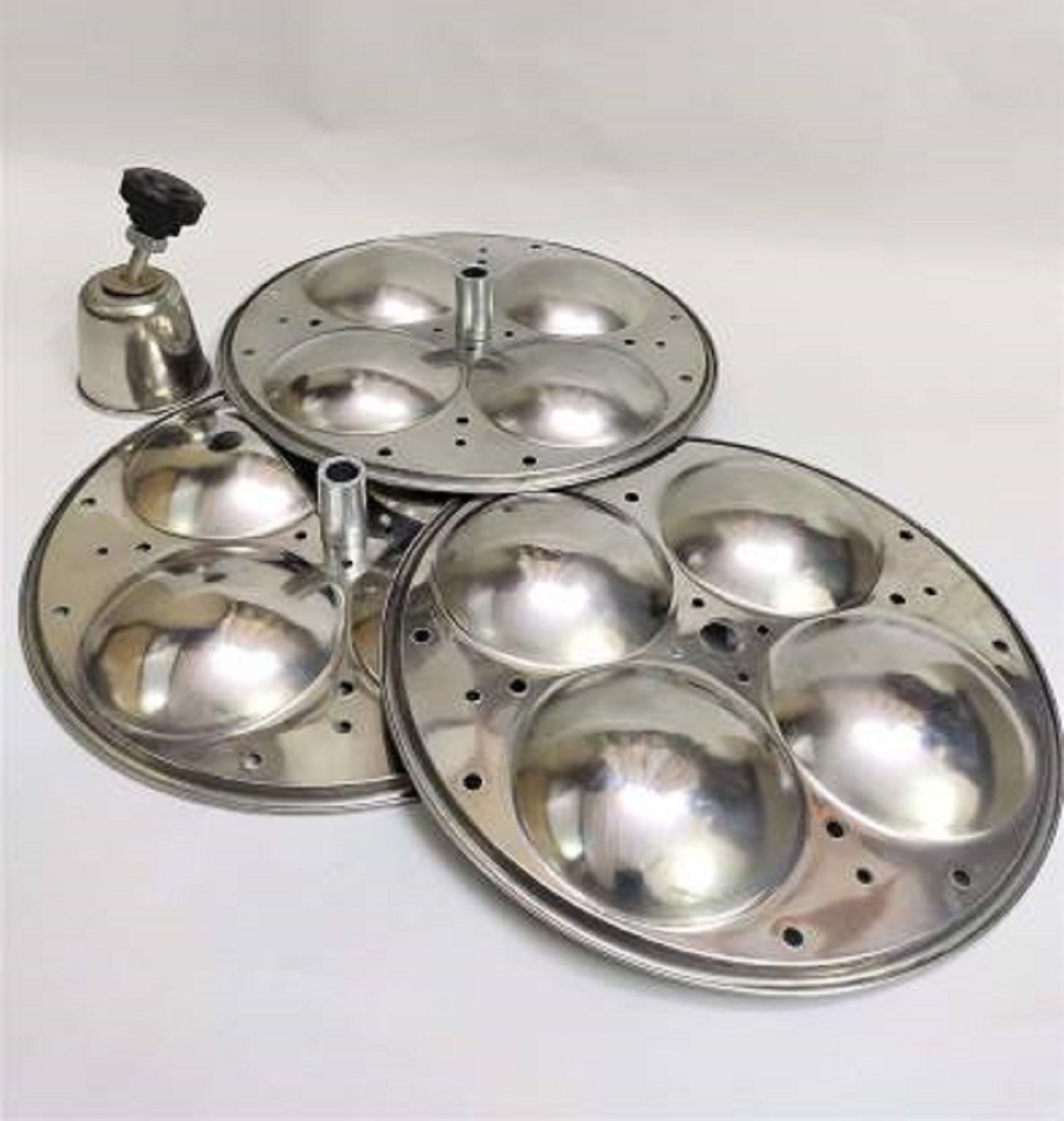 Image of UKRAINEZ Stainless Steel 4 Layers idly Maker Plates with Stand Holes for Pressure Cooker, Idli Stand /Idli Maker Makes 16 Large Size Idlis at Once Standard Idli Maker (4 Plates , 16 Idlis ) Induction & Standard Idli Maker (4 Plates , 16 Idlis )