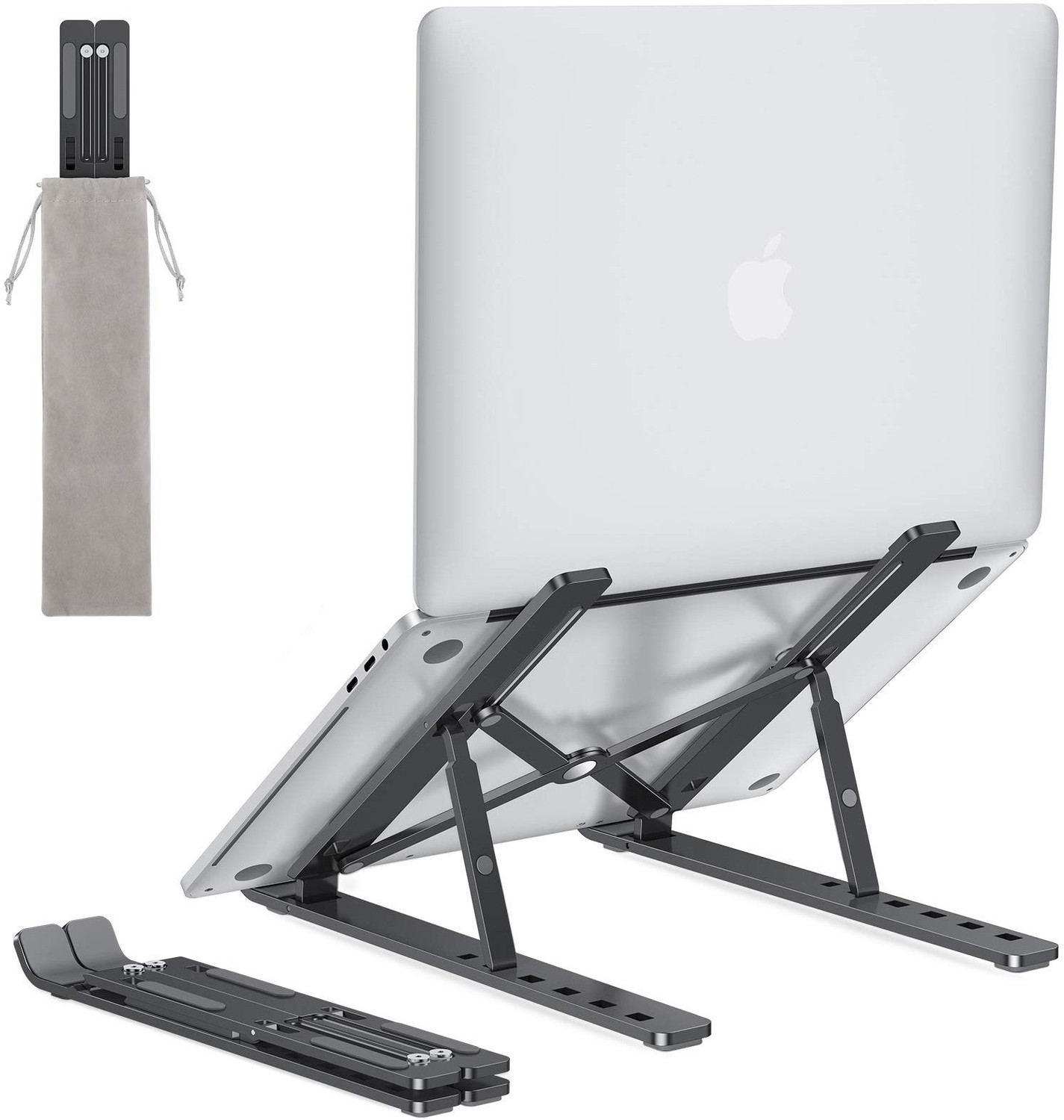 Image of ZEBRONICS ZEB-NS2000 Aluminium Alloy Laptop Stand for 9-15.6 inch Laptops, Foldable (Silver) Aluminium Desk Stand Laptop Stand with Adjustable Height Compatible with 26 - 35 cm, 36 - 39cm, 40 - 44cm Laptops (Grey)