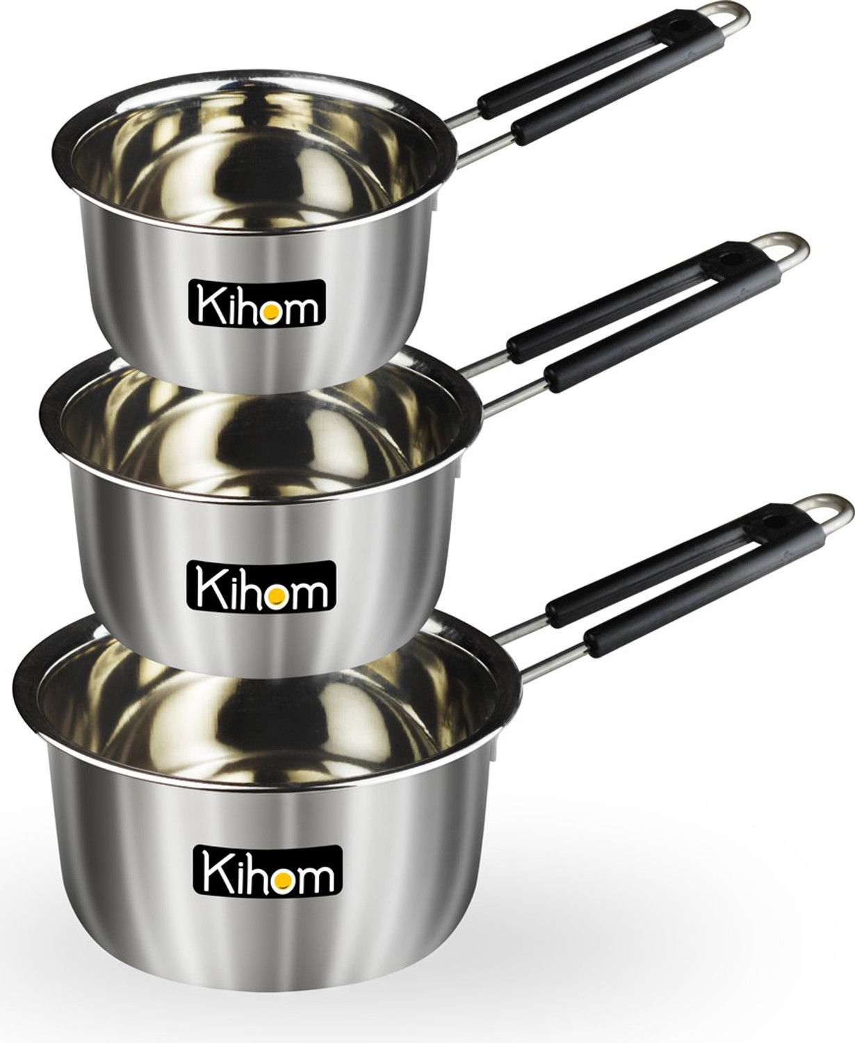 Kihom Stainless Steel (22 Guage, Heavy Material & Long Life) Sauce Pan / Milk – Tea PAN 3 pcs Combo Set Capacity:- 2, 1.5, 1 Liter Sauce Pan 15.5…