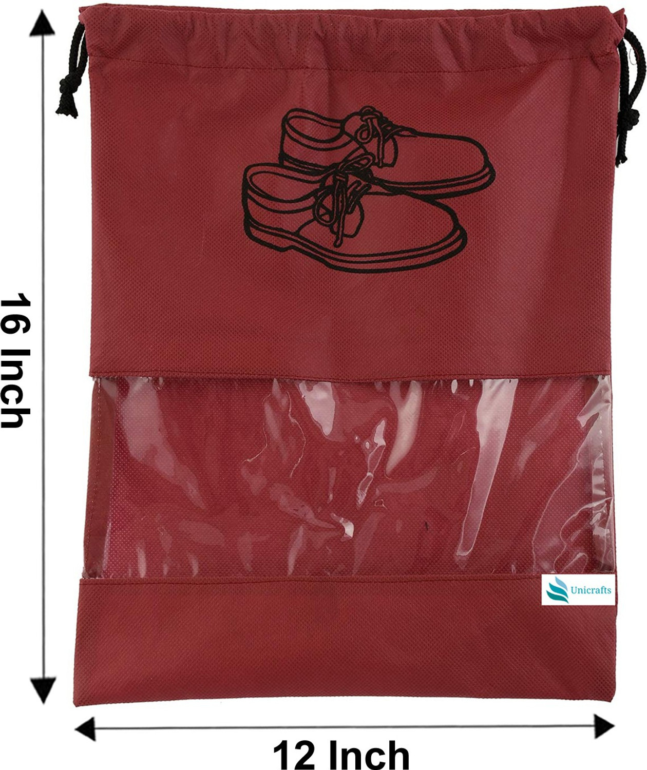 Image of Unicrafts Shoe Cover 6 Piece Travel Shoe Bag Non Woven Shoe Storage Covers Portable Shoe Pouch for Travelling and Footwear Pack of 6 Pc Maroon Shoe Cover for Travel Maroon 06 (Maroon)