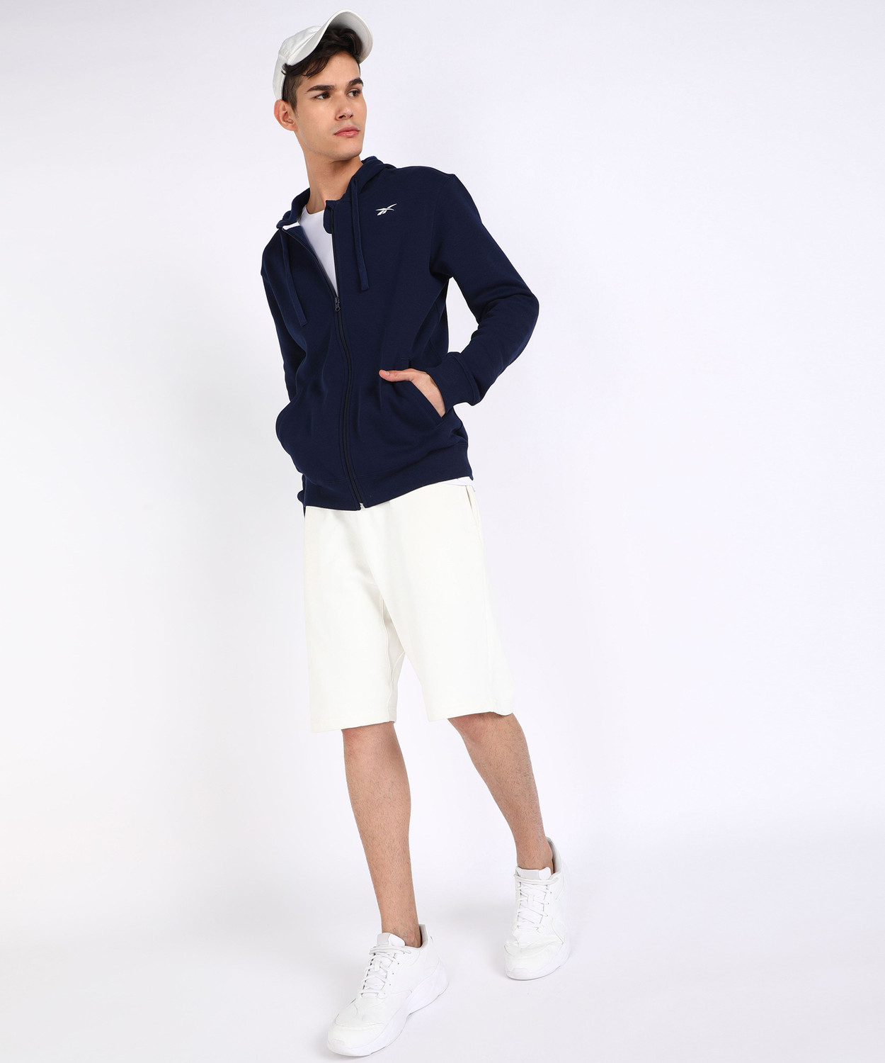 Image of REEBOK Men Full Sleeve Solid Hooded Sweatshirt