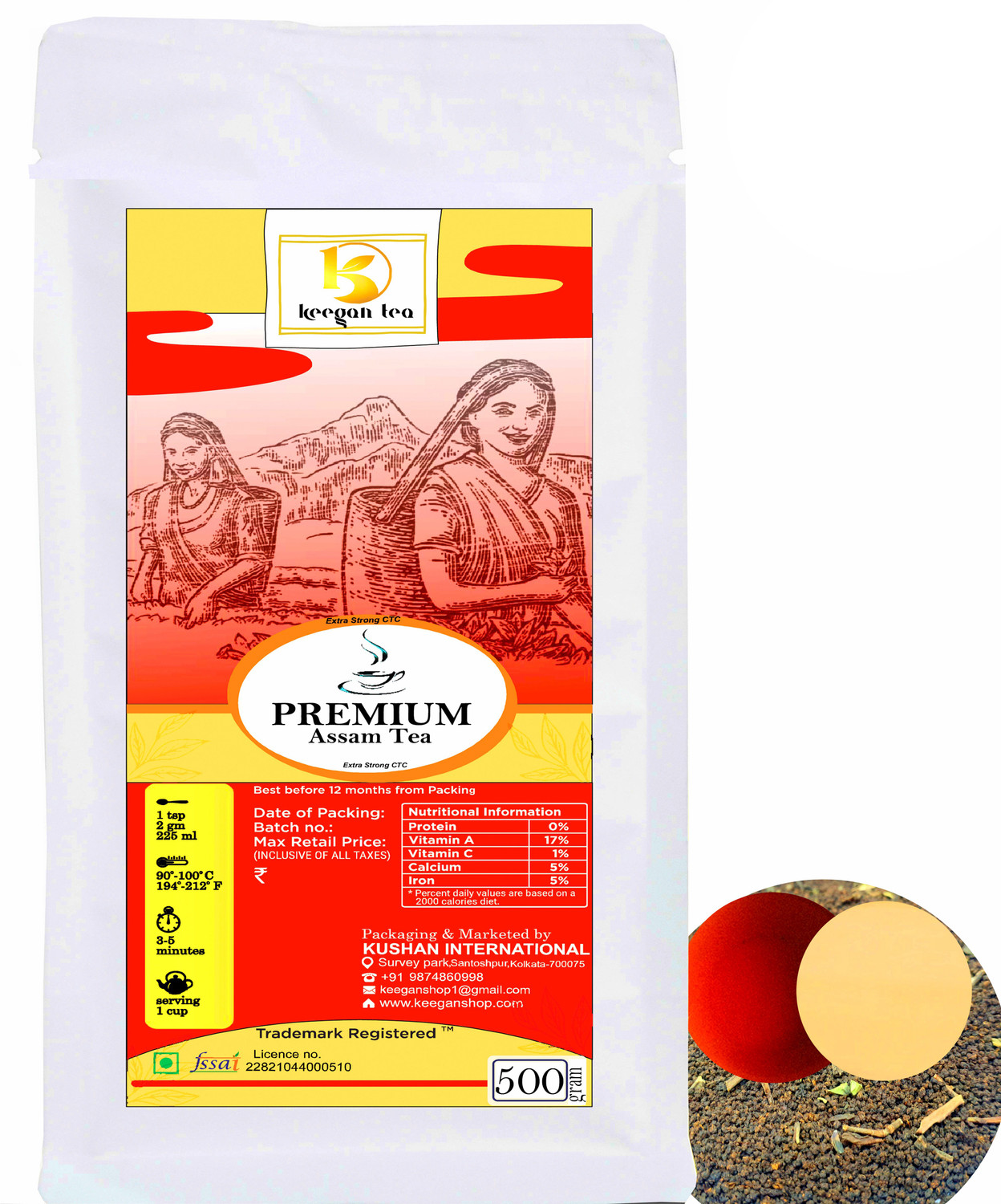 Image of Keegan Tea Extra Strong Premium CTC Blended Tea ( 15% Long Leaf Mix ) Kadak Chai Patti (500gm) Black Tea Pouch (500 g)
