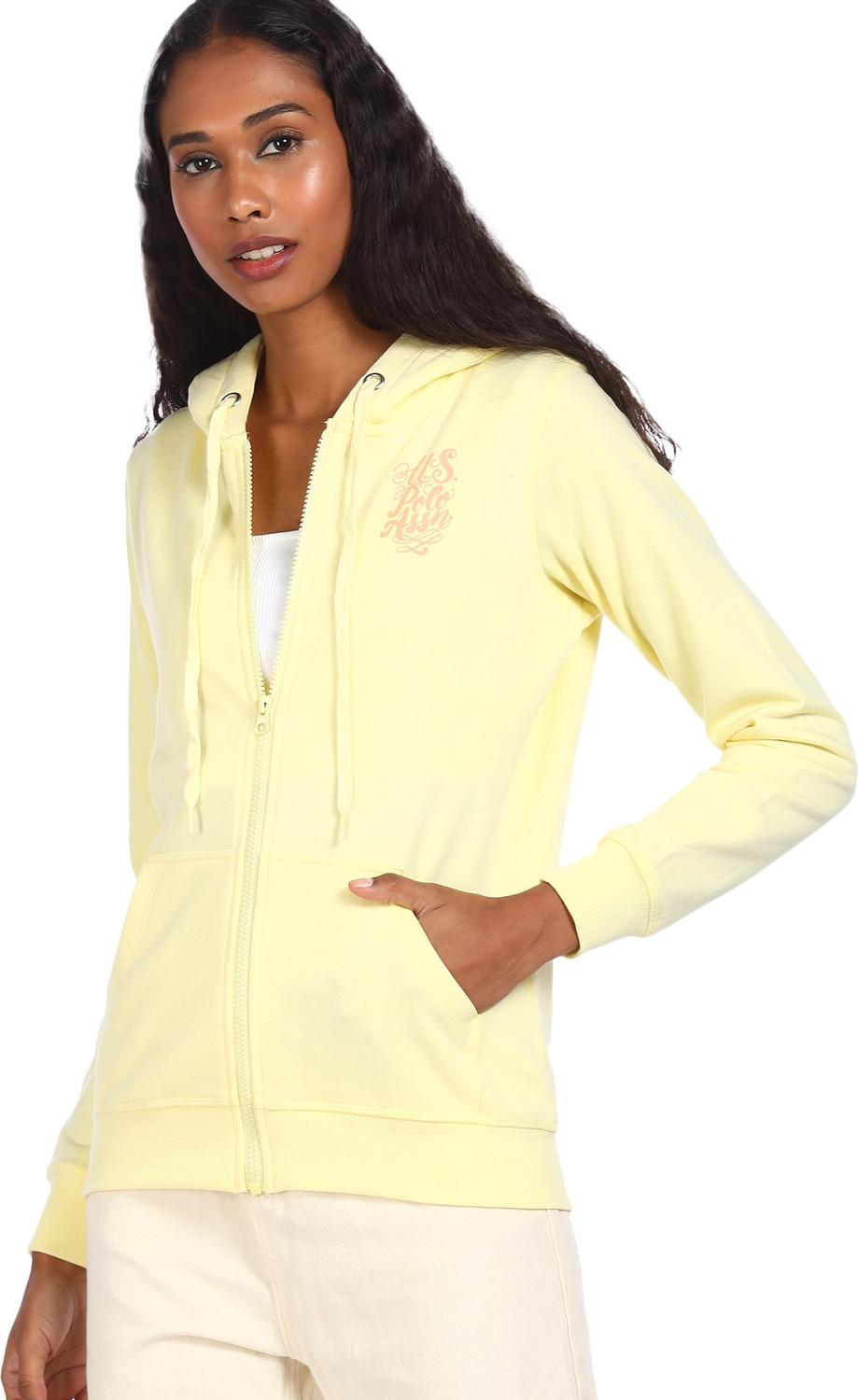 Image of U.S. POLO ASSN. Women Full Sleeve Striped Hooded Sweatshirt