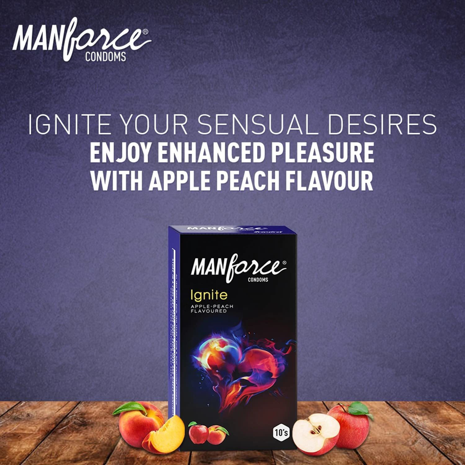 Image of MANFORCE Ignite Apple-peach Flavoured Extra Dotted Box Condoms - 10 Pieces & Overtime Pineapple 3in1 (Ribbed, Contour, Dotted) Condoms - 10 Pieces Condom (Set of 2, 20 Sheets)