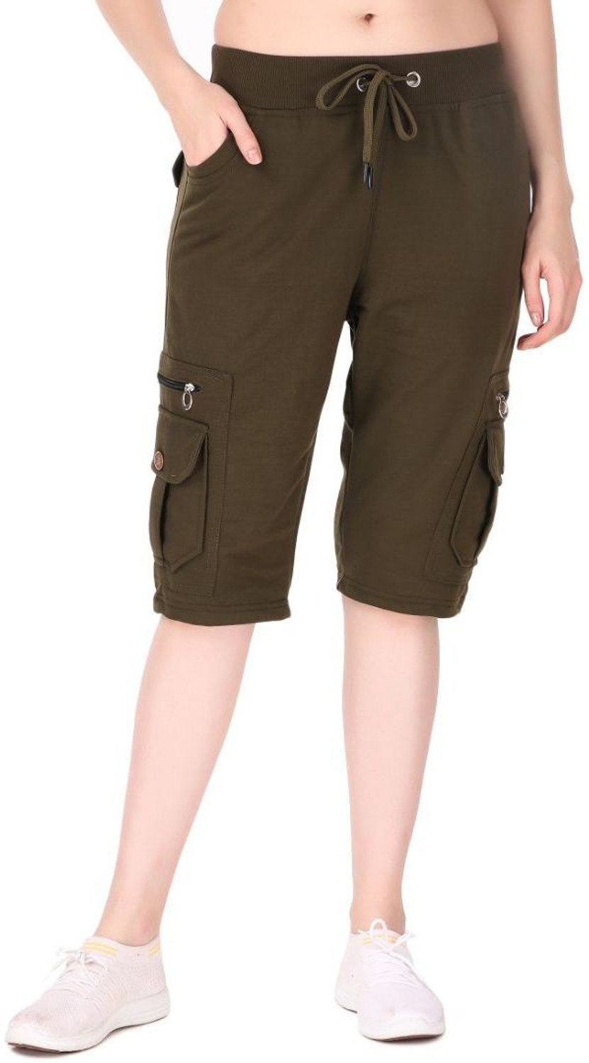 Image of UZARUS Women's Cargo Capri Shorts With 9 Zippered Pockets Women Maroon Capri