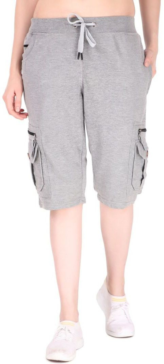 Image of UZARUS Women's Cargo Capri Shorts With 9 Zippered Pockets Women Maroon Capri