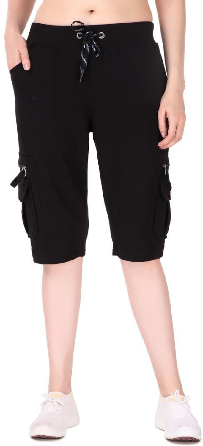 Image of UZARUS Women's Cargo Capri Shorts With 9 Zippered Pockets Women Maroon Capri