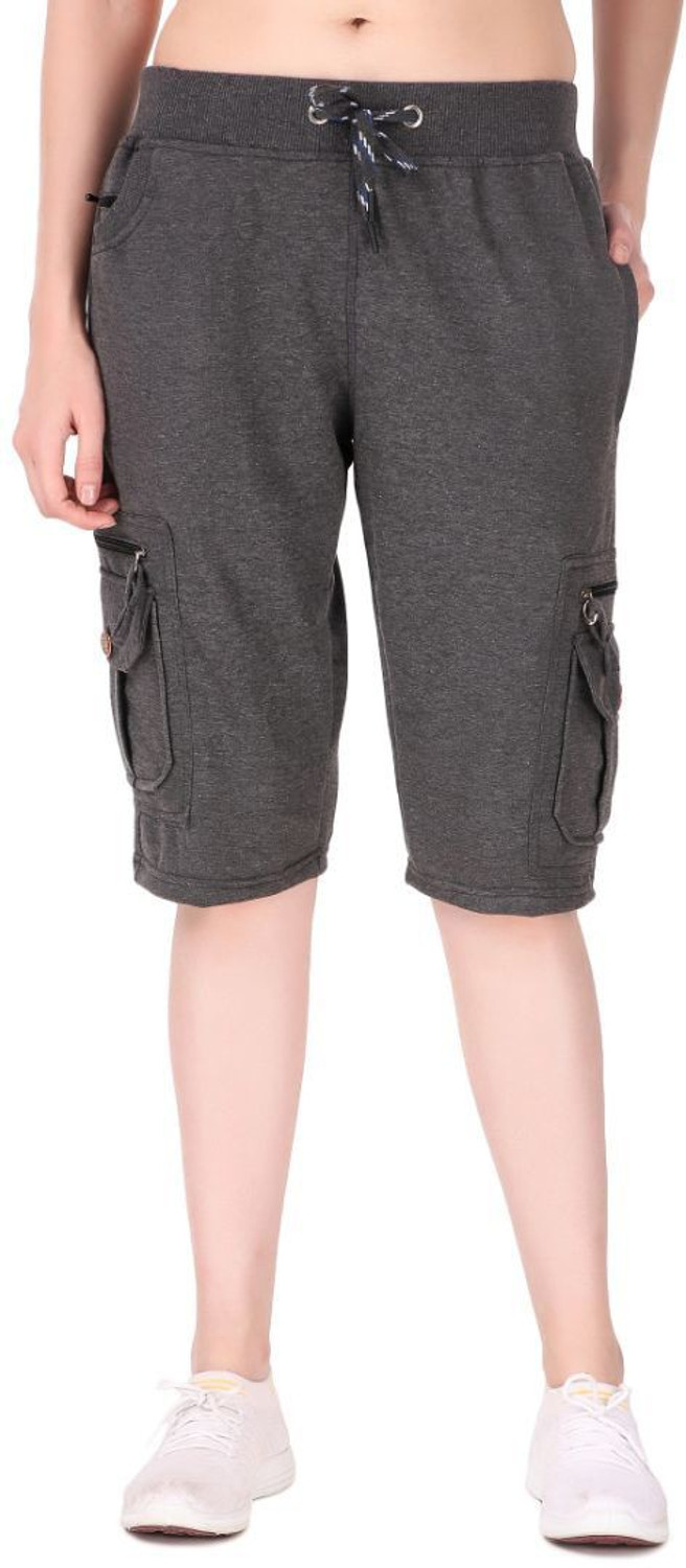 Image of UZARUS Women's Cargo Capri Shorts With 9 Zippered Pockets Women Maroon Capri