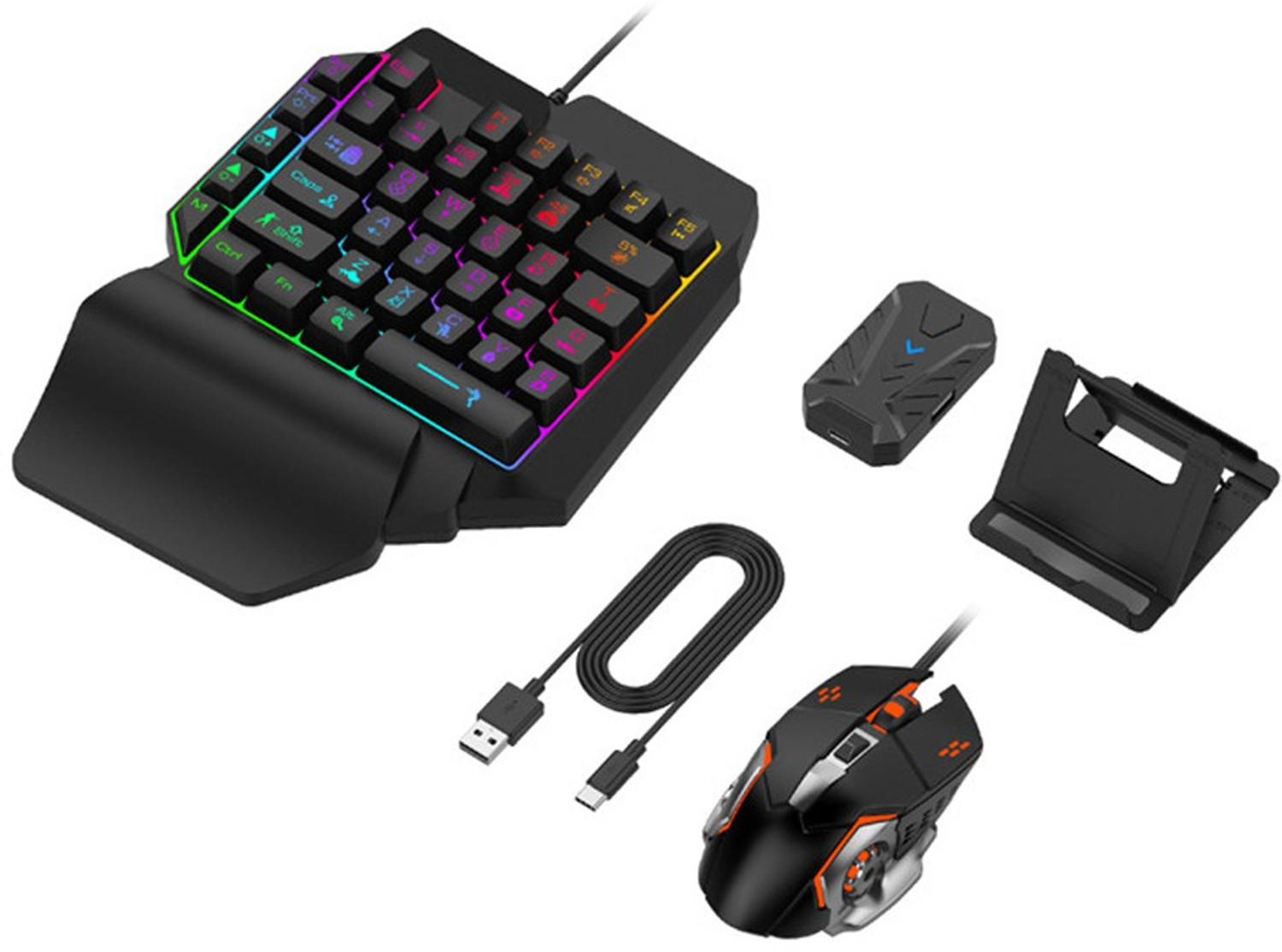 Image of HG WORLD Gaming Keyboard Mouse Converter 5 in 1 Mobile Game Combo Pack Gaming Accessory Kit (Black, Mix Pro 5&In&1 Gaming Combo, Best Value Mobile Gaming Kit, For Android, iOS)