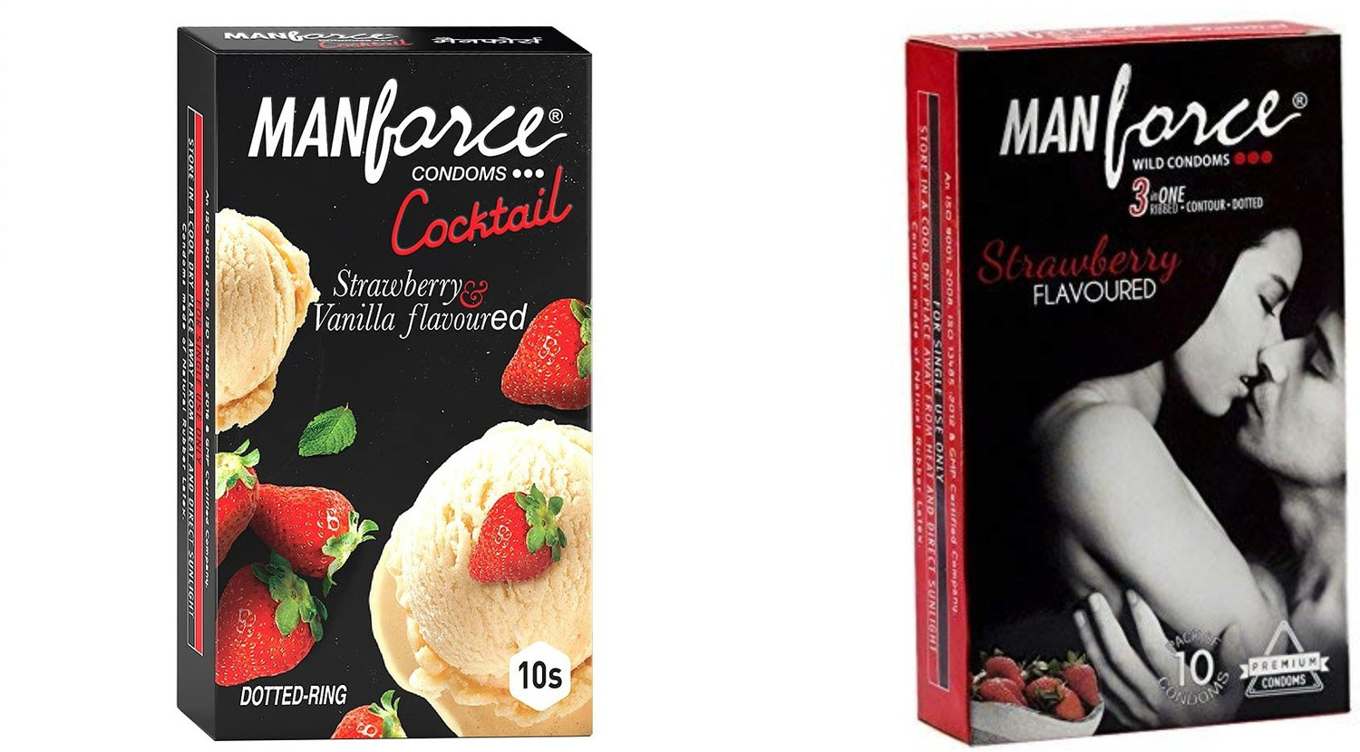 Image of MANFORCE Ignite Apple-peach Flavoured Extra Dotted Box Condoms - 10 Pieces & Overtime Pineapple 3in1 (Ribbed, Contour, Dotted) Condoms - 10 Pieces Condom (Set of 2, 20 Sheets)