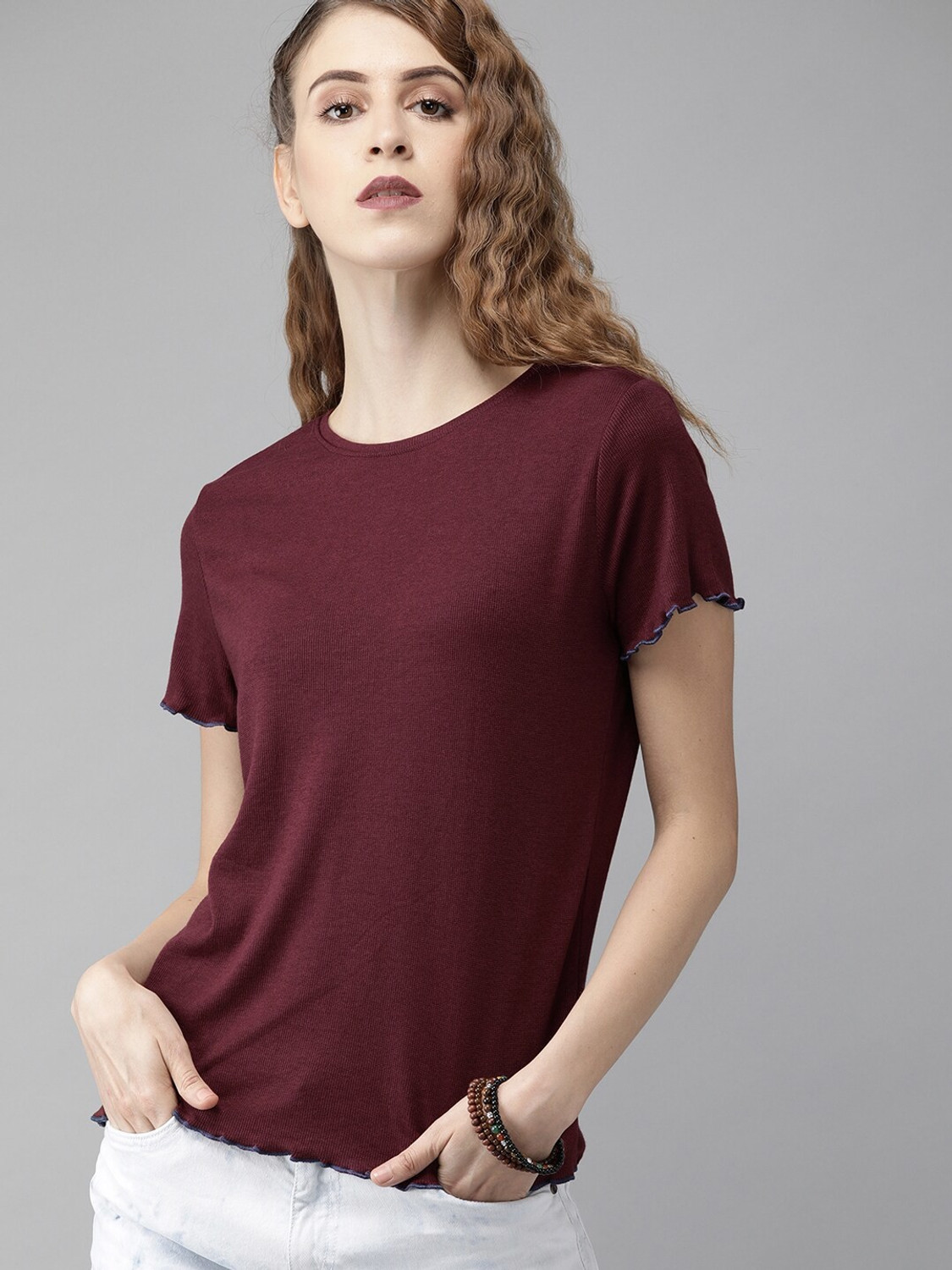 Image of Roadster Casual Regular Sleeves Solid Women Maroon Top
