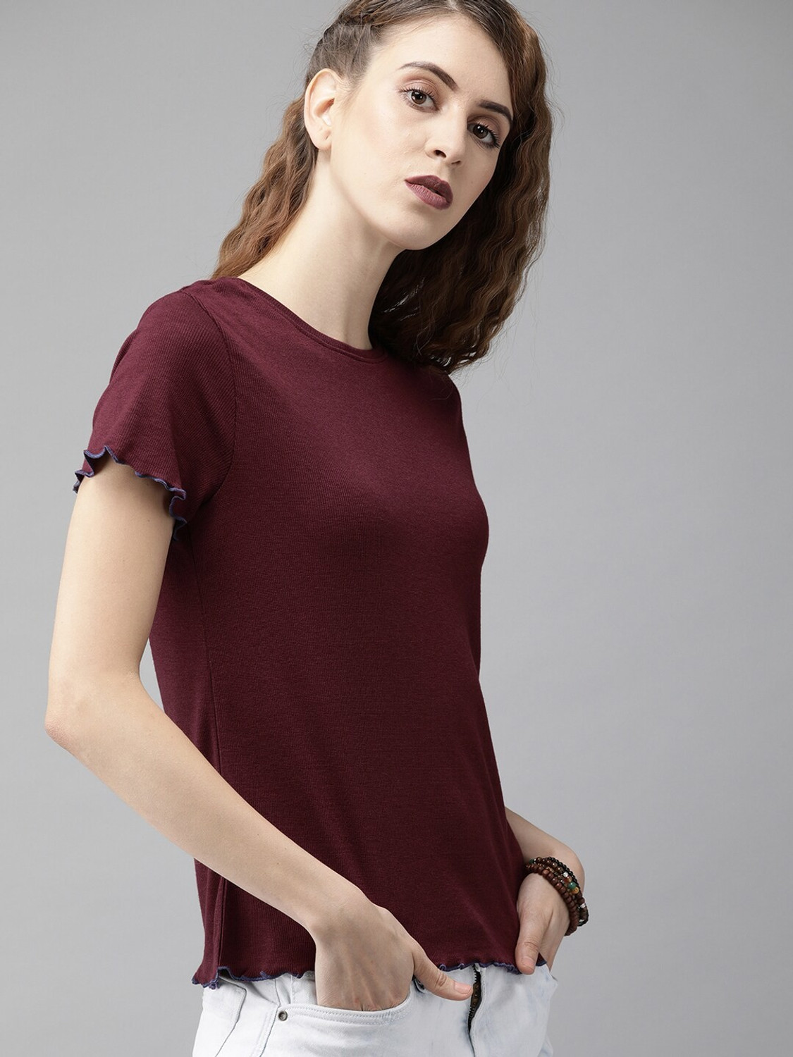 Image of Roadster Casual Regular Sleeves Solid Women Maroon Top