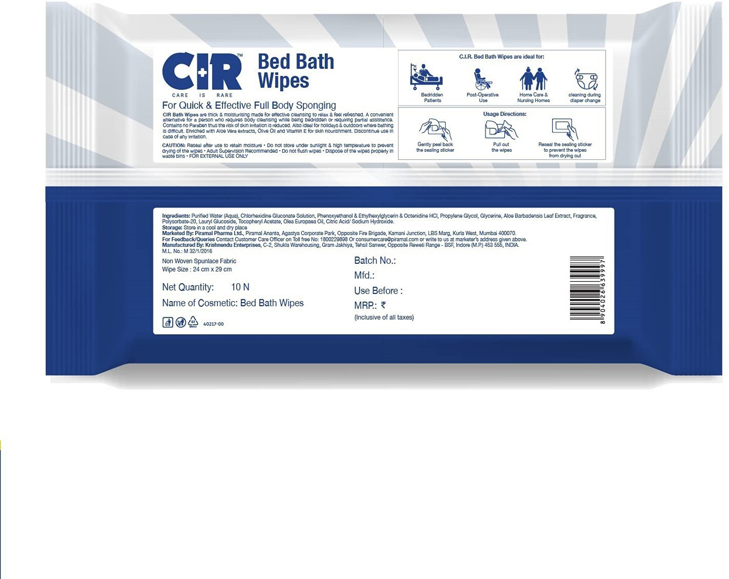 Image of CIR Soft Body Cleansing Wet Bed Bath Wipes for Adults | Body Sponging | Extra Large, 10 Wipes /Pack of 9 (90 Wipes)