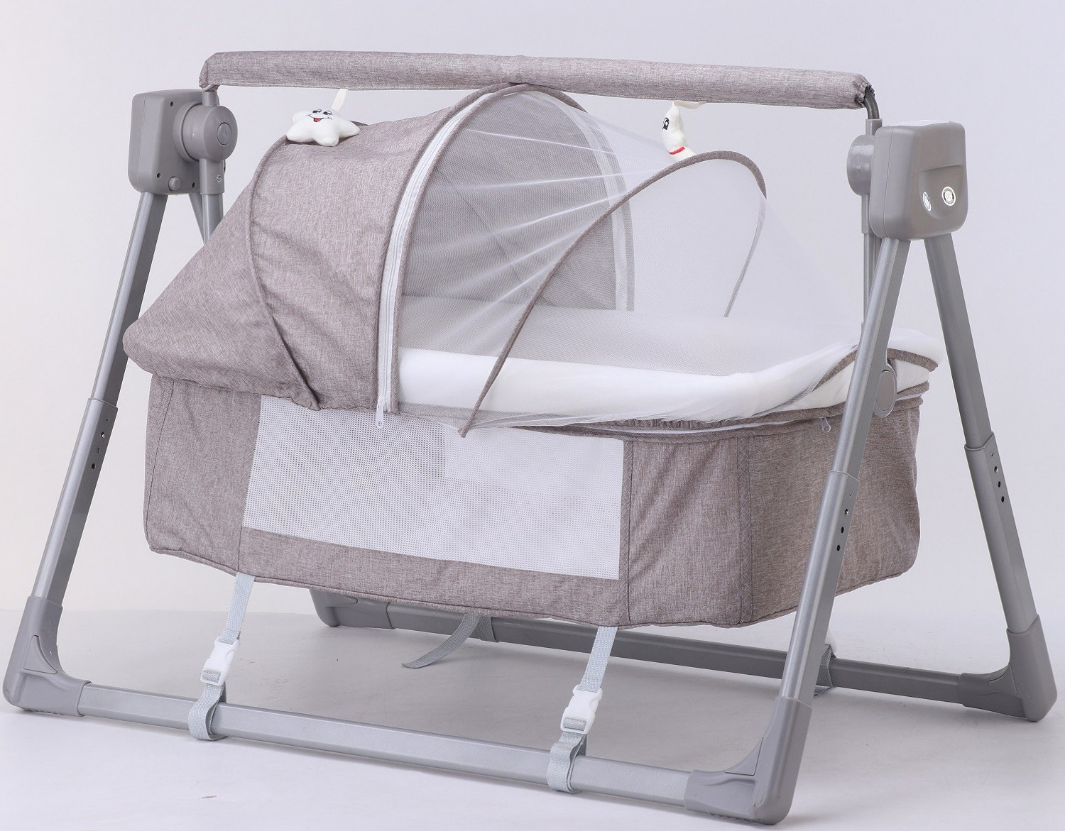 JUNIOR JOE Newborn Baby Electric Baby Swing Bed Cradle For Infants Baby Auto Swings Sleeper Bluetooth Music Mosquito Cot (Khakhi) - Image 1