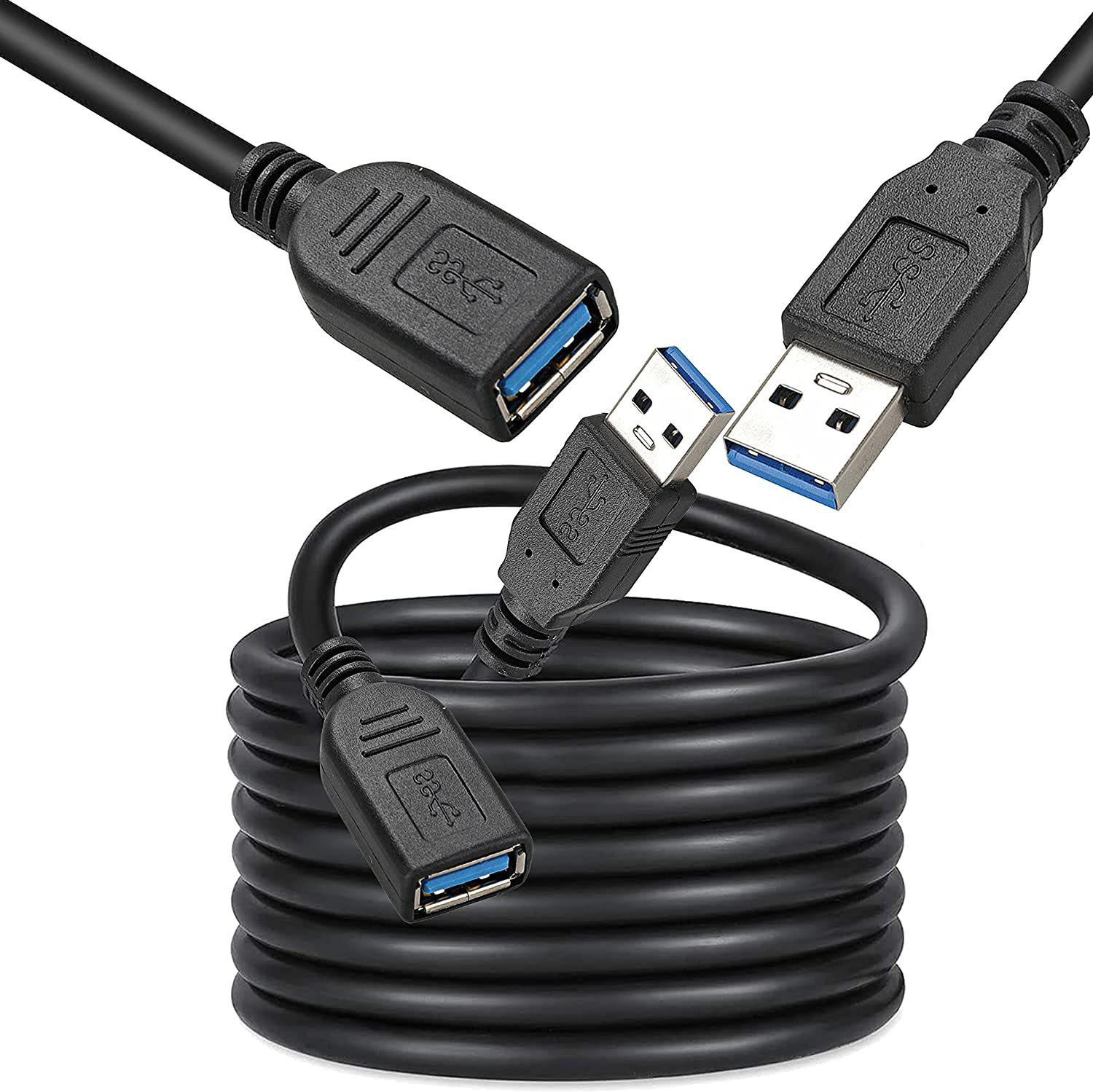 Image of spincart Reversible USB 2.0 2 A 5 m USB Extension Cable USB 2.0 Extension Cord Type A Male to Female Data Transfer for Keyboard, Mouse, Flash Drive, Printer, Camera (Compatible with Laptop, Mouse, Keyboard, Flash drive, Printer, White, USB Type A To Reversible USB 2.0)