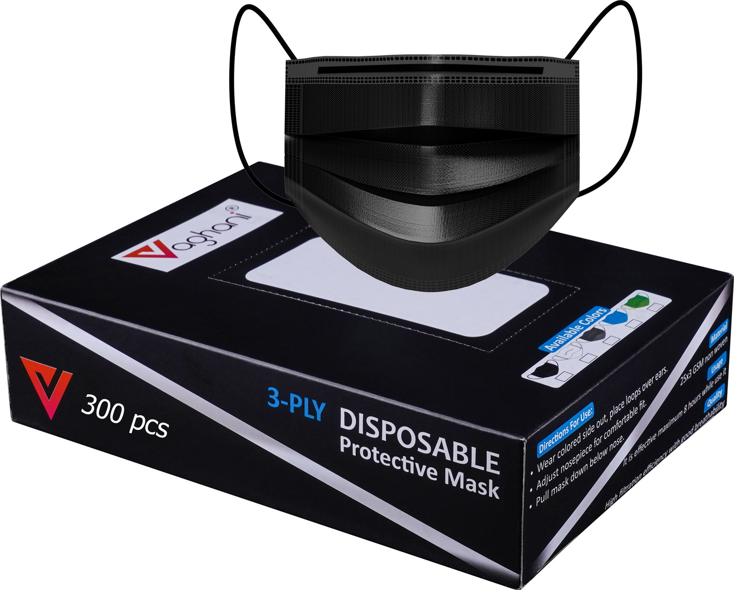 Image of Vaghani 1000Pcs With Pin Black and Blur 3 Ply Pharmaceutical Surgical Mask with 3 Layer 3 Ply Surgical Mask (1000 Pcs ( Black +Blue)) Surgical Mask With Melt Blown Fabric Layer (Blue, Black, Free Size, Pack of 1000, 3 Ply)