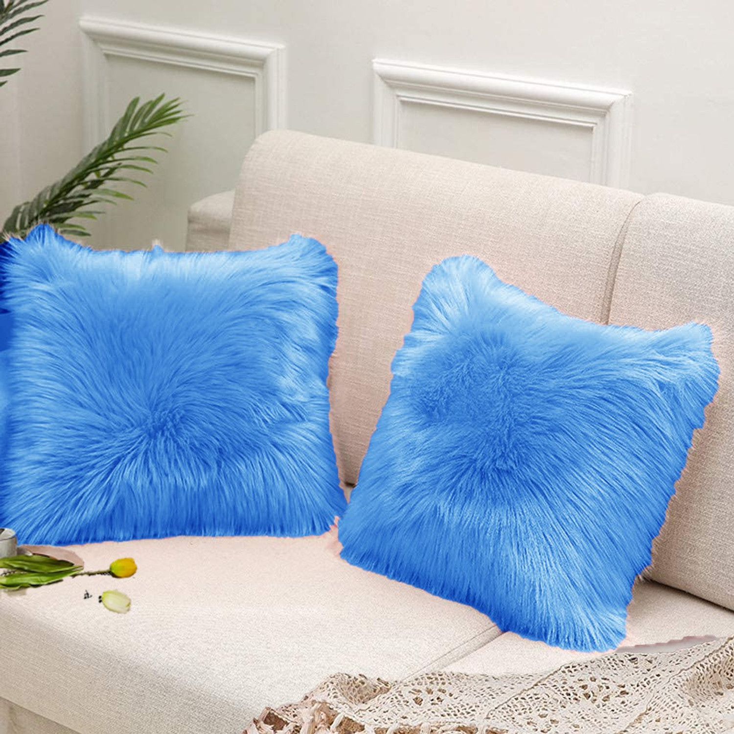 Image of PICKKART Microfibre Cushion Pack of 1 Solid (Blue)
