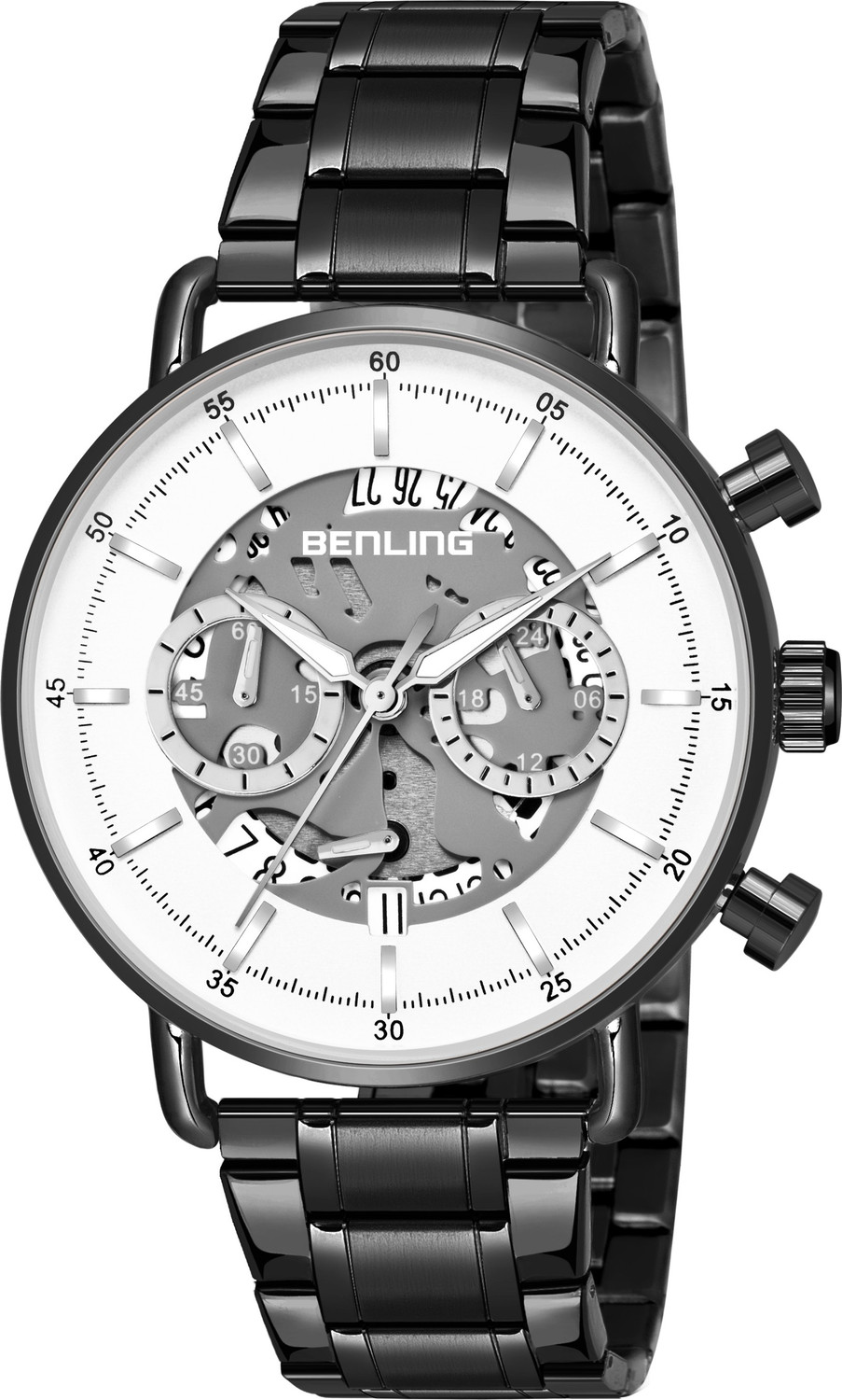 Image of Benling Ion Plating Stainless Steel Chain Formal | Casual | Party Watch for Boys & Men Analog Watch - For Men BL-1033-GRY-WYT-BLK Chronograph Date Display Watch 38.7MM Dial