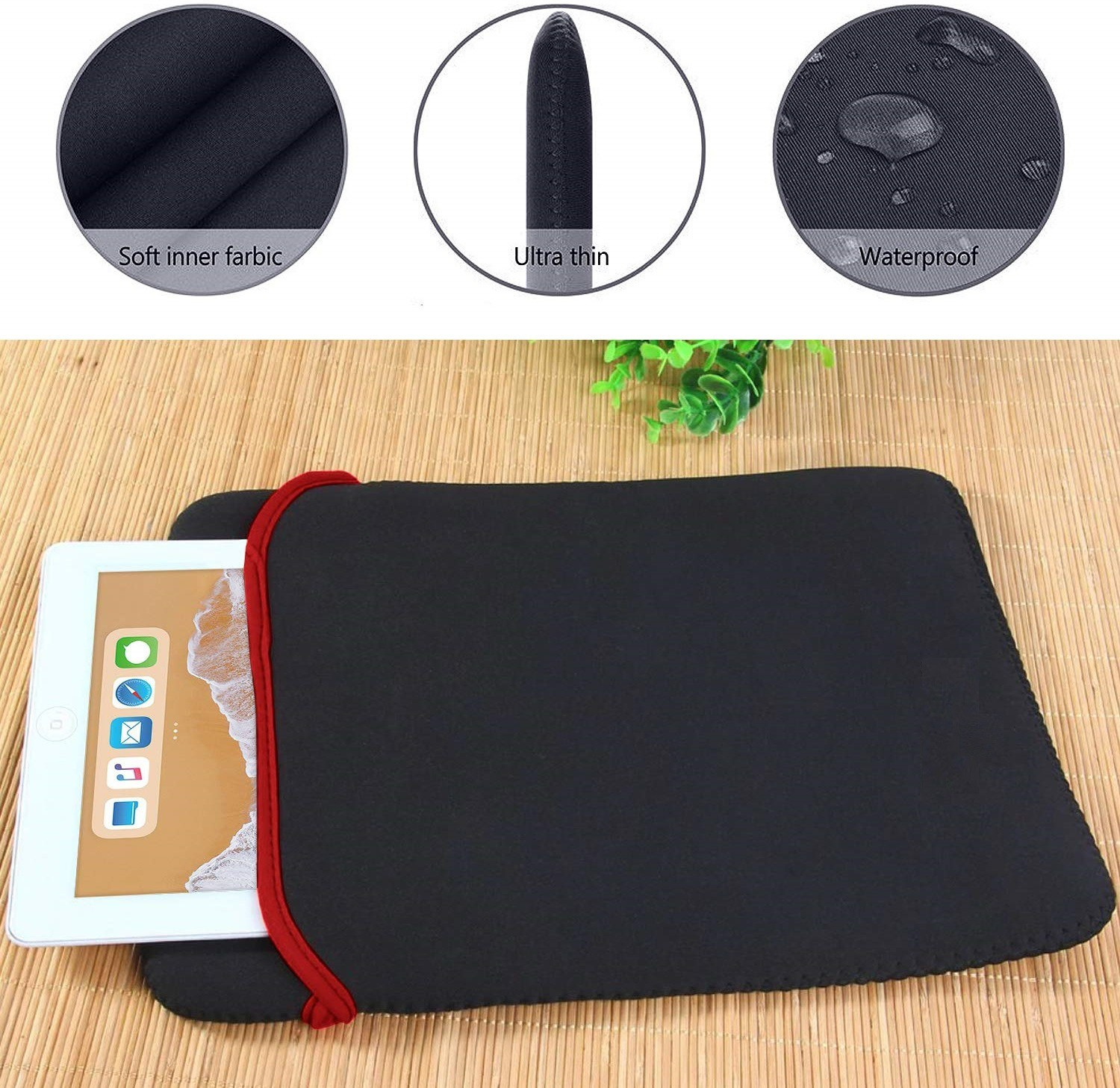 Image of VIBOTON 12 Inch Reversible Laptop Sleeve / for Laptops and MacBook, Waterproof Laptop Sleeve /Cover (Black, Red, 12)