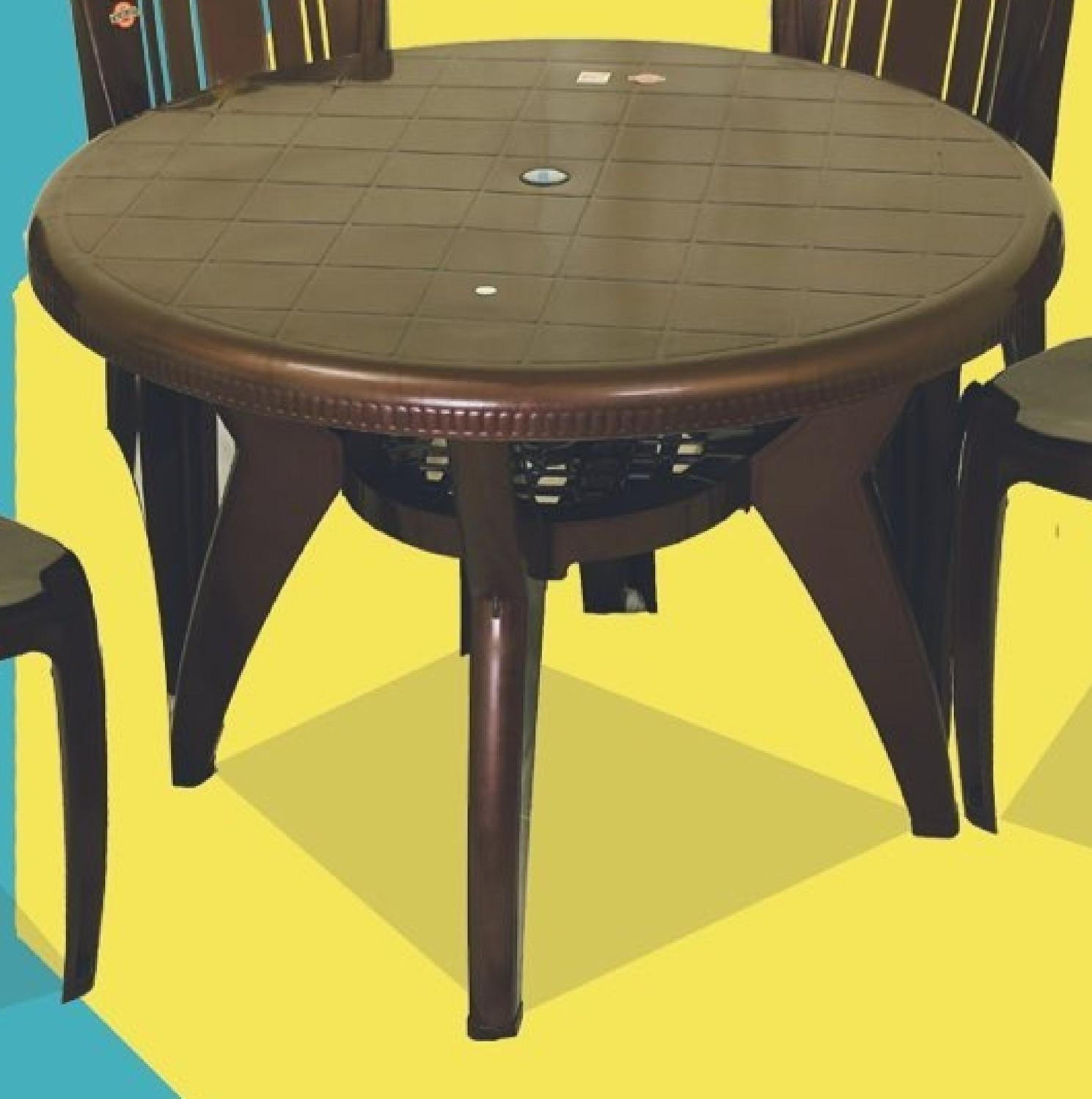 Image of ARLAVYA Magna Model Sturdy Round Table for Home Garden Cafeteria Plastic 4 Seater Dining Table (Finish Color - Dark Brown, DIY(Do-It-Yourself))