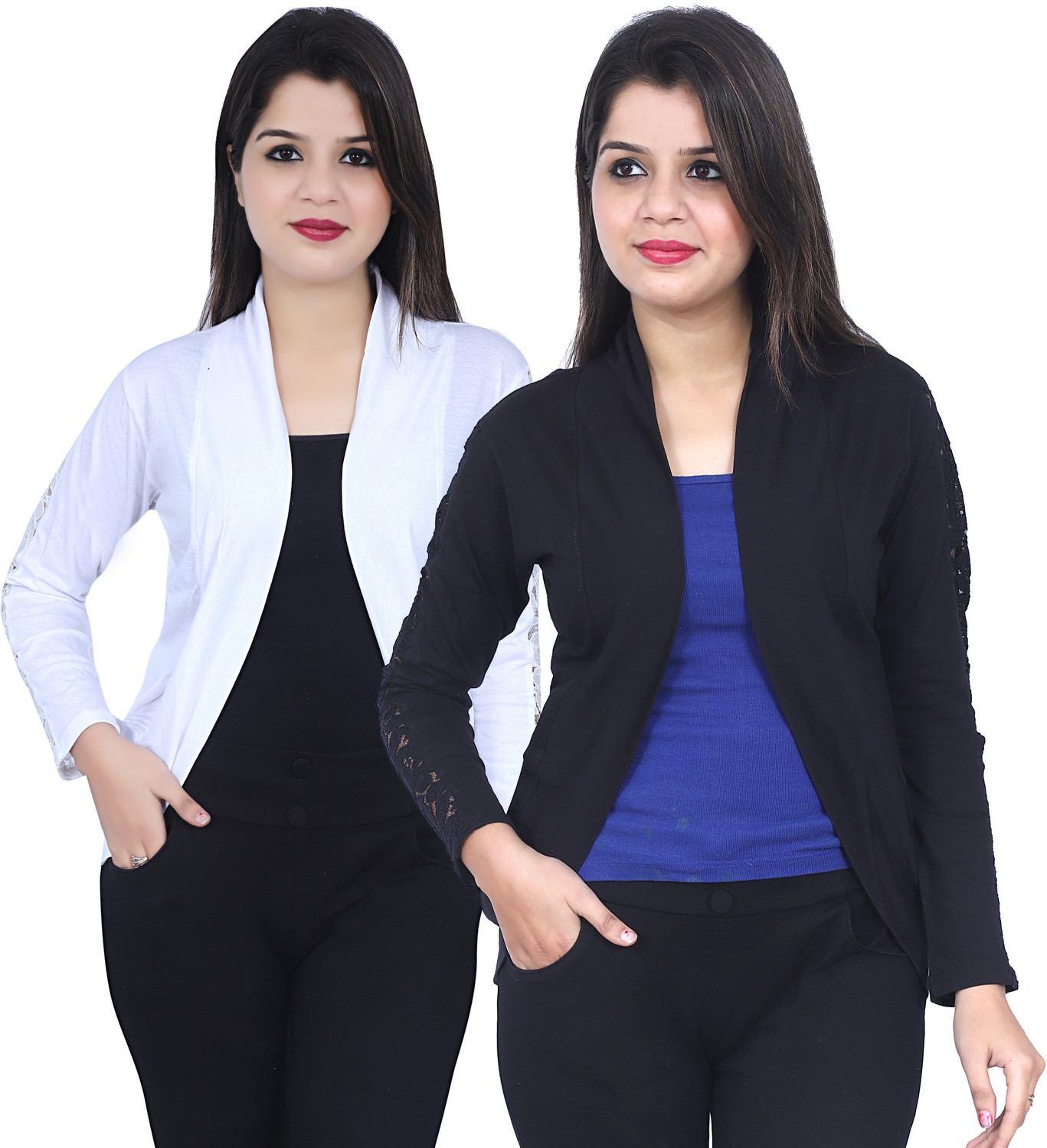 Image of Sera Women Longline Full Sleeve White Shrug