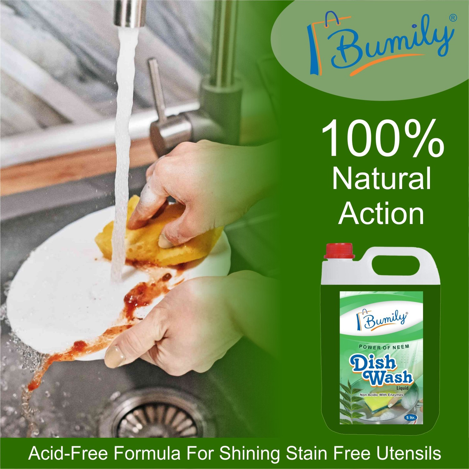 Image of Bumily dish wash cleaning gel power of lemon & neem fragrance non acidic(5+5ltr combo) Dish Cleaning Gel (multi-fragrance, 10 L)
