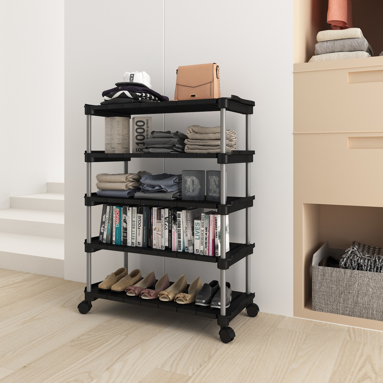 Image of TNT The Next Trend Super Smart Stackable and Durable, Easy to Assemble, Space Saving Rack Plastic Open Book Shelf (Finish Color - Black, DIY(Do-It-Yourself))