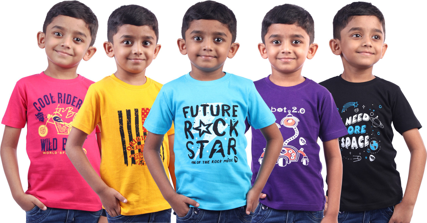 Image of JILZ Boys & Girls Typography Pure Cotton Regular T Shirt (Multicolor, Pack of 5)