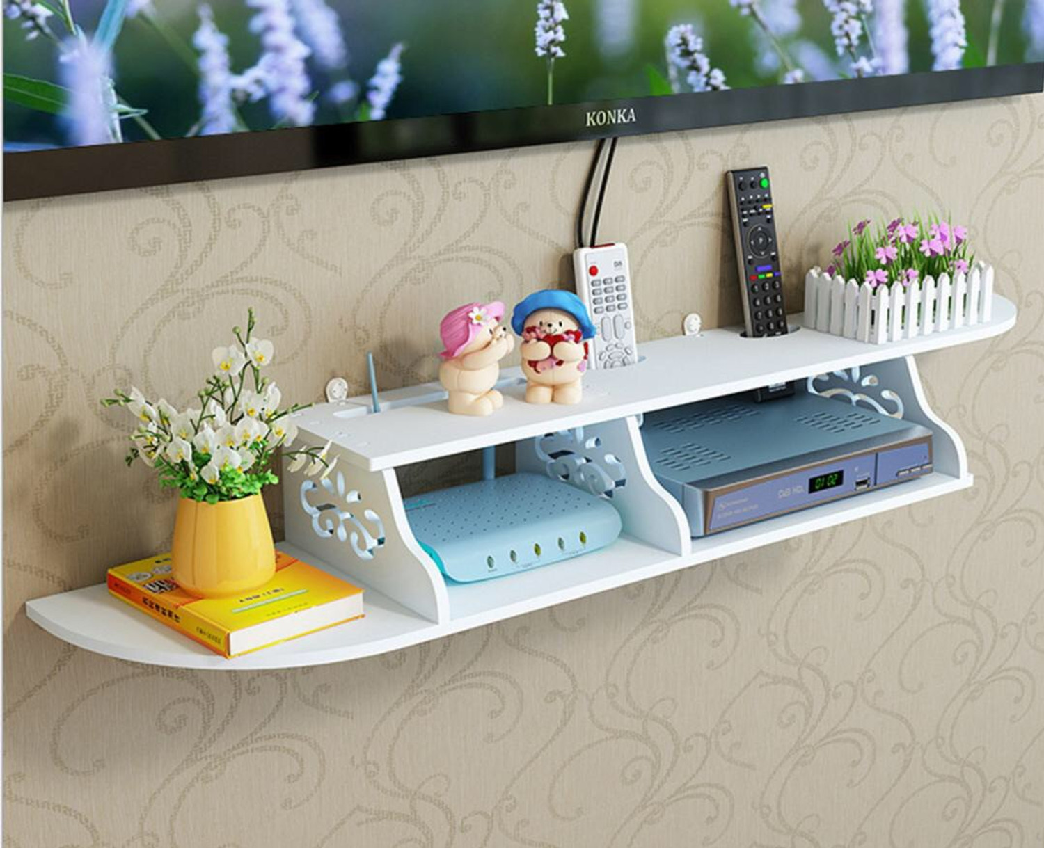 Image of JANAKI SHOP Wooden Wall Shelf (Number of Shelves - 2, White)