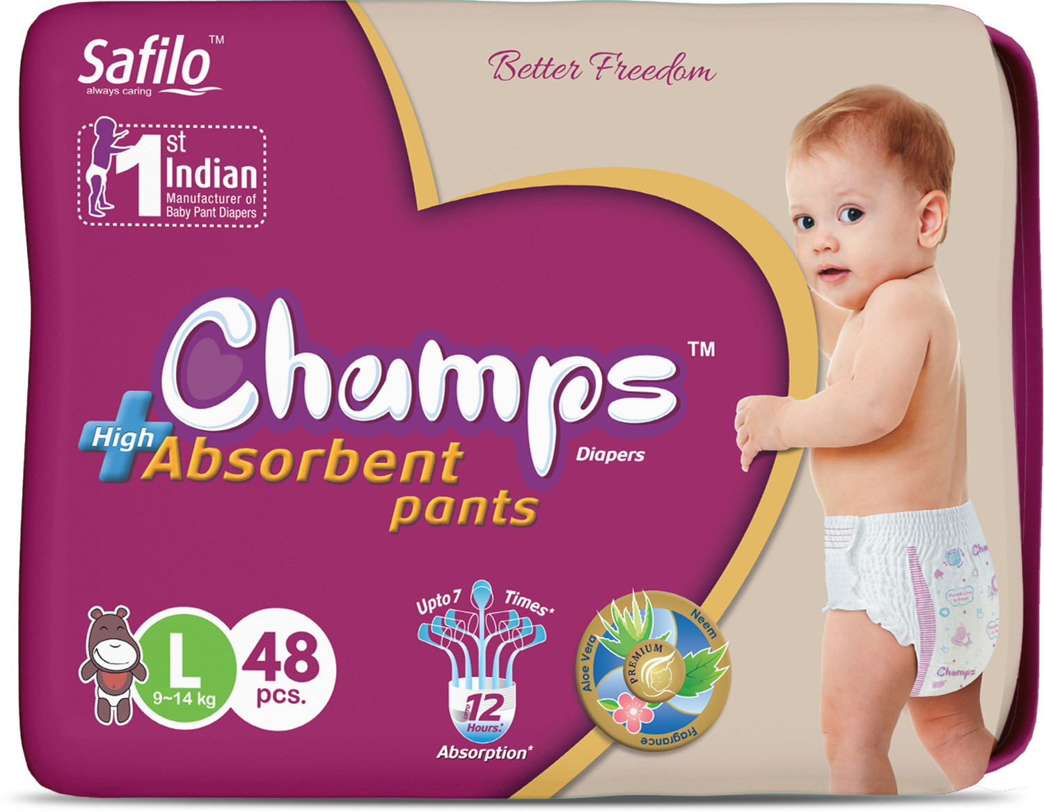 Image of Champs High Absorbent Baby Diaper Pants|Pack of 1 Pant Diapers - M (40 Pieces)