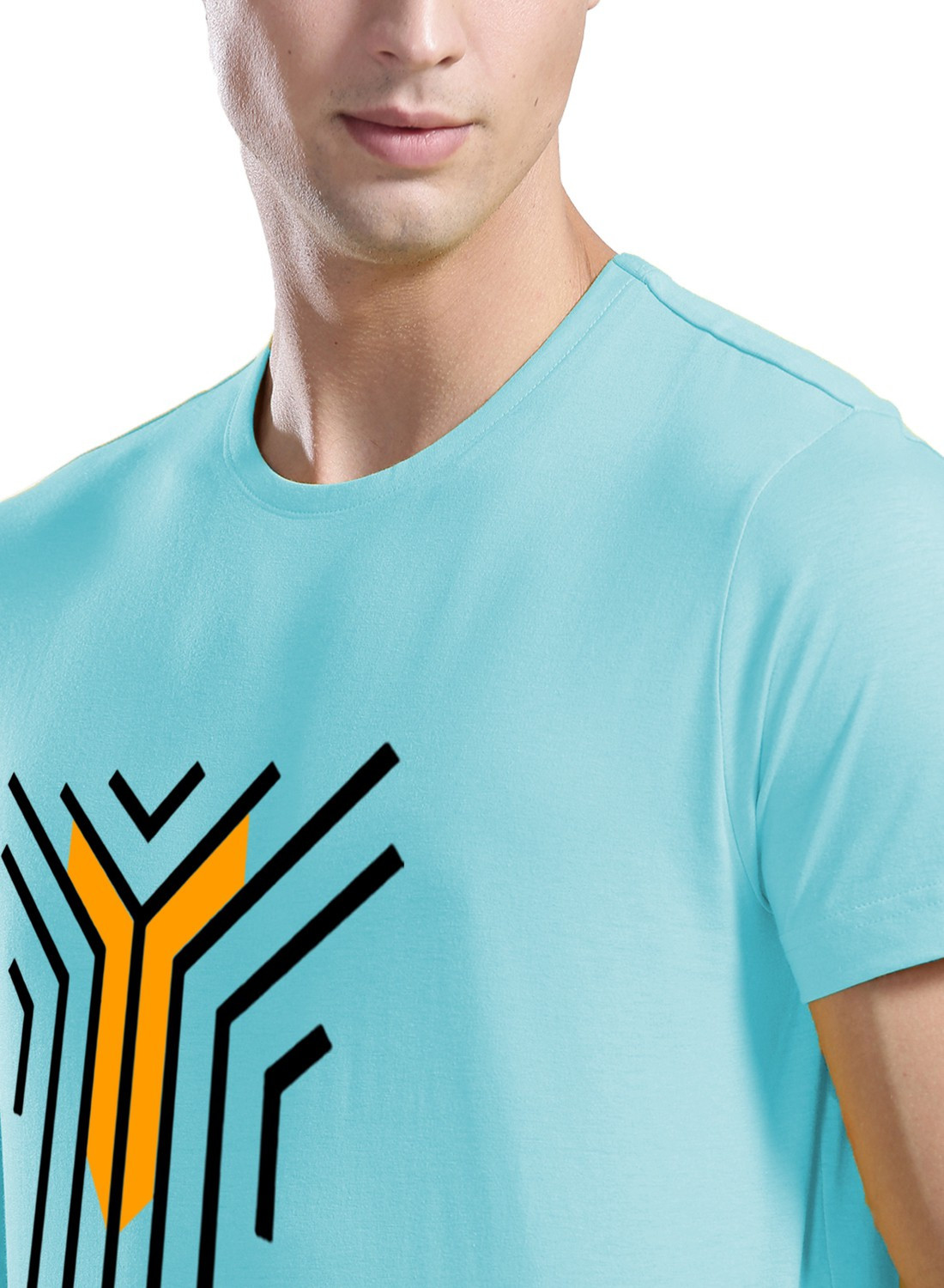 Image of ADRO Men Graphic Print Round Neck Cotton Blend Light Blue T-Shirt