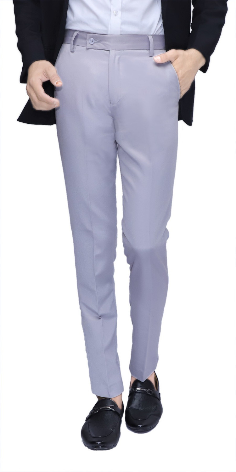 ELANHOOD Men Slim Fit Grey Viscose Rayon Trousers - Image 1