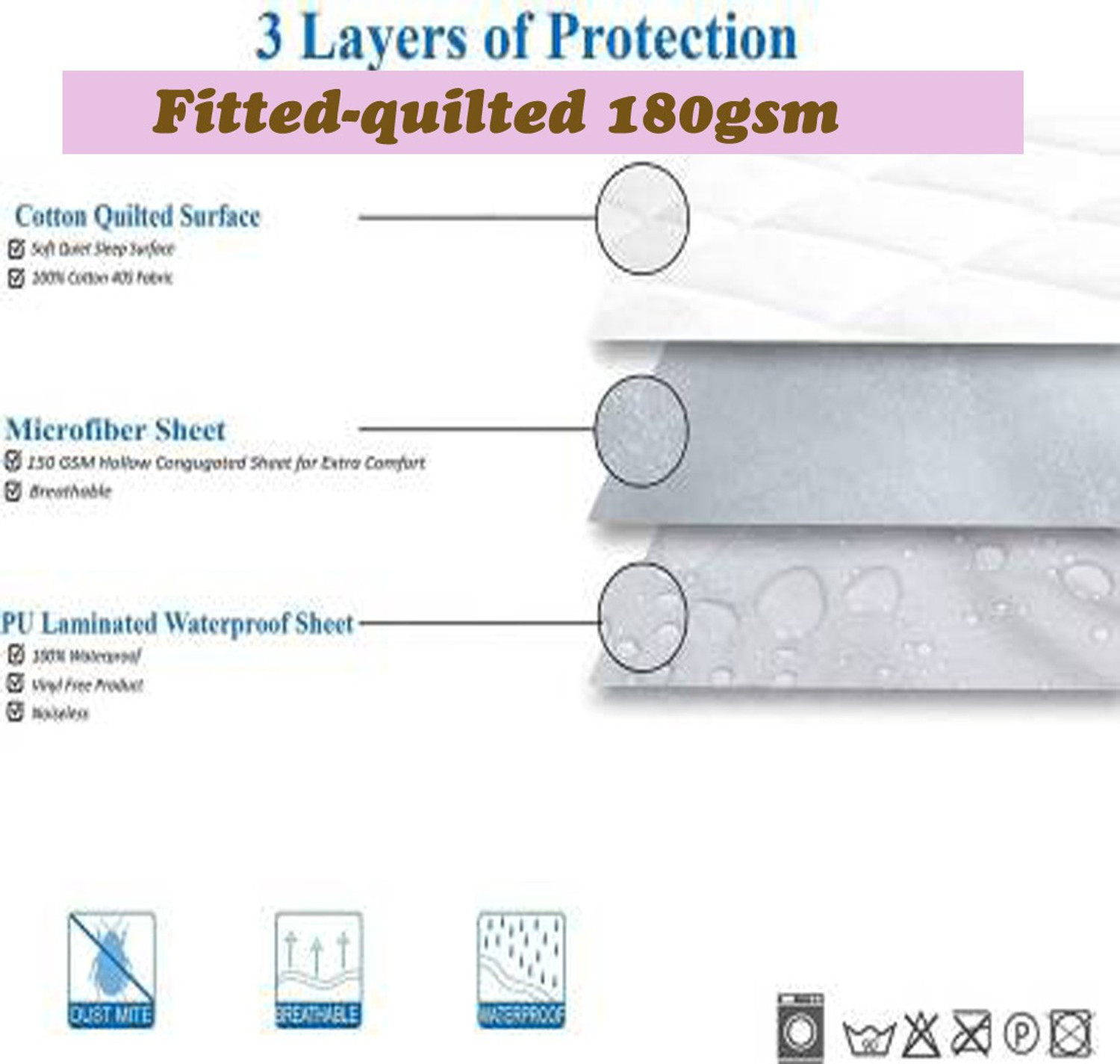 Image of CRAZY WORLD Double, Queen Size Fitted Micro Breathable, Stretchable, Waterproof Mattress Cover (198.12 cm x 152.4 cm, Maroon)