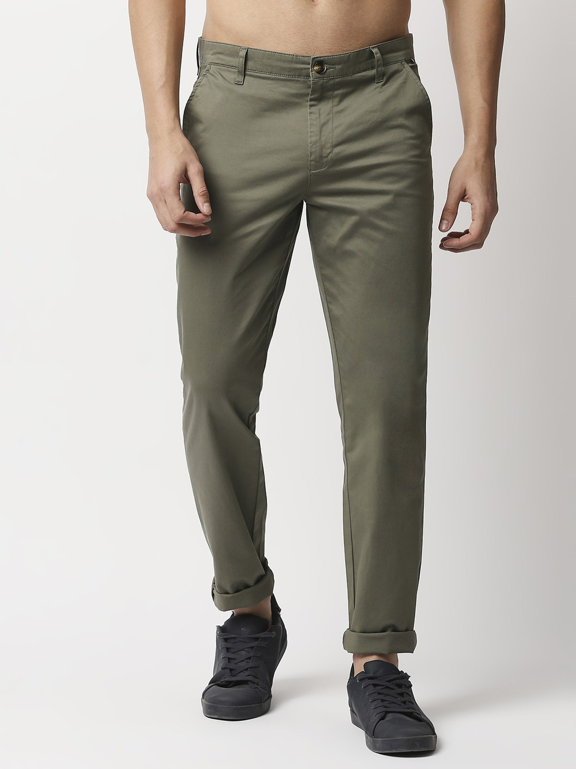 Image of THOMAS SCOTT Men Regular Fit Blue Cotton Blend Trousers