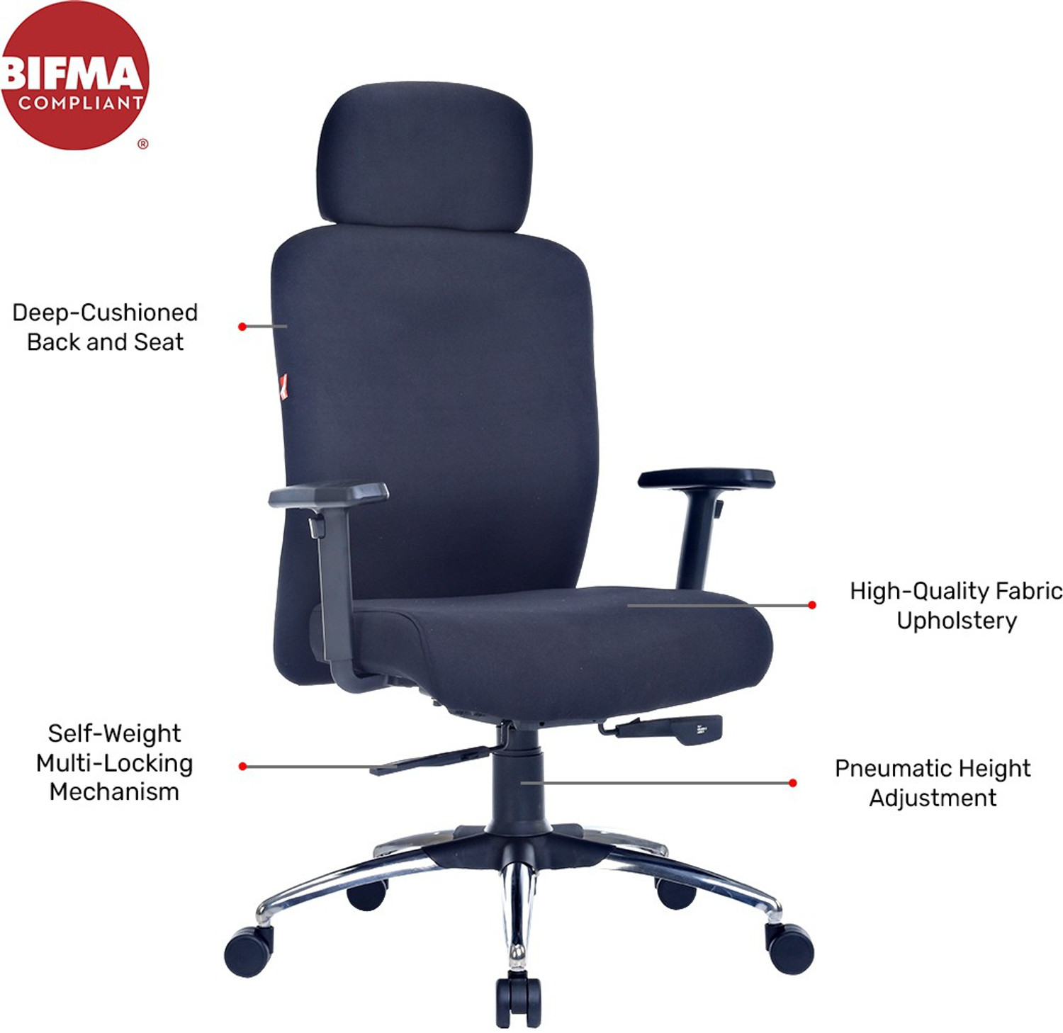 Image of Durian Oxford Premium High Back Fabric Office Arm Chair (Black, Knock Down)