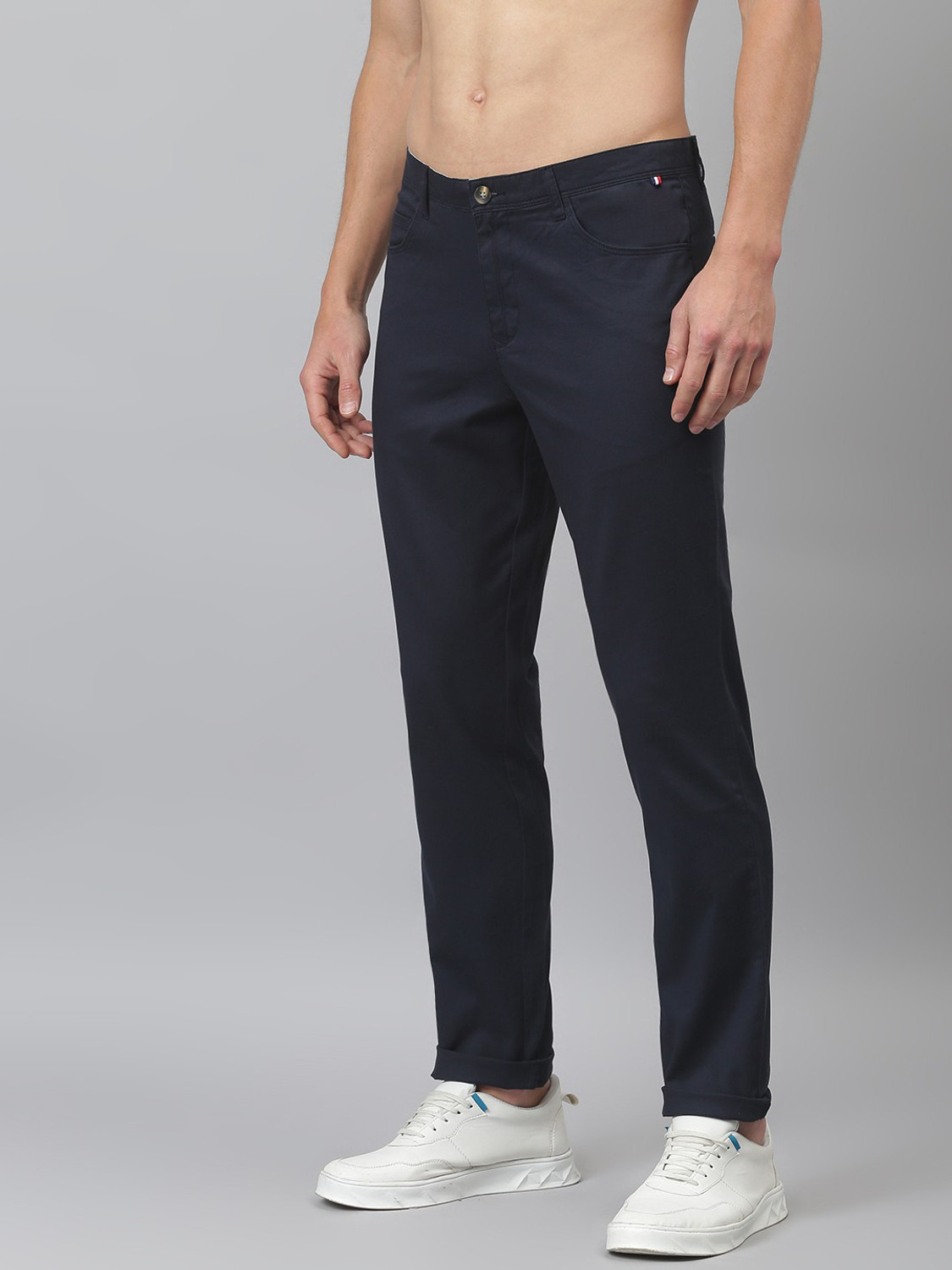 Image of THOMAS SCOTT Men Regular Fit Blue Cotton Blend Trousers