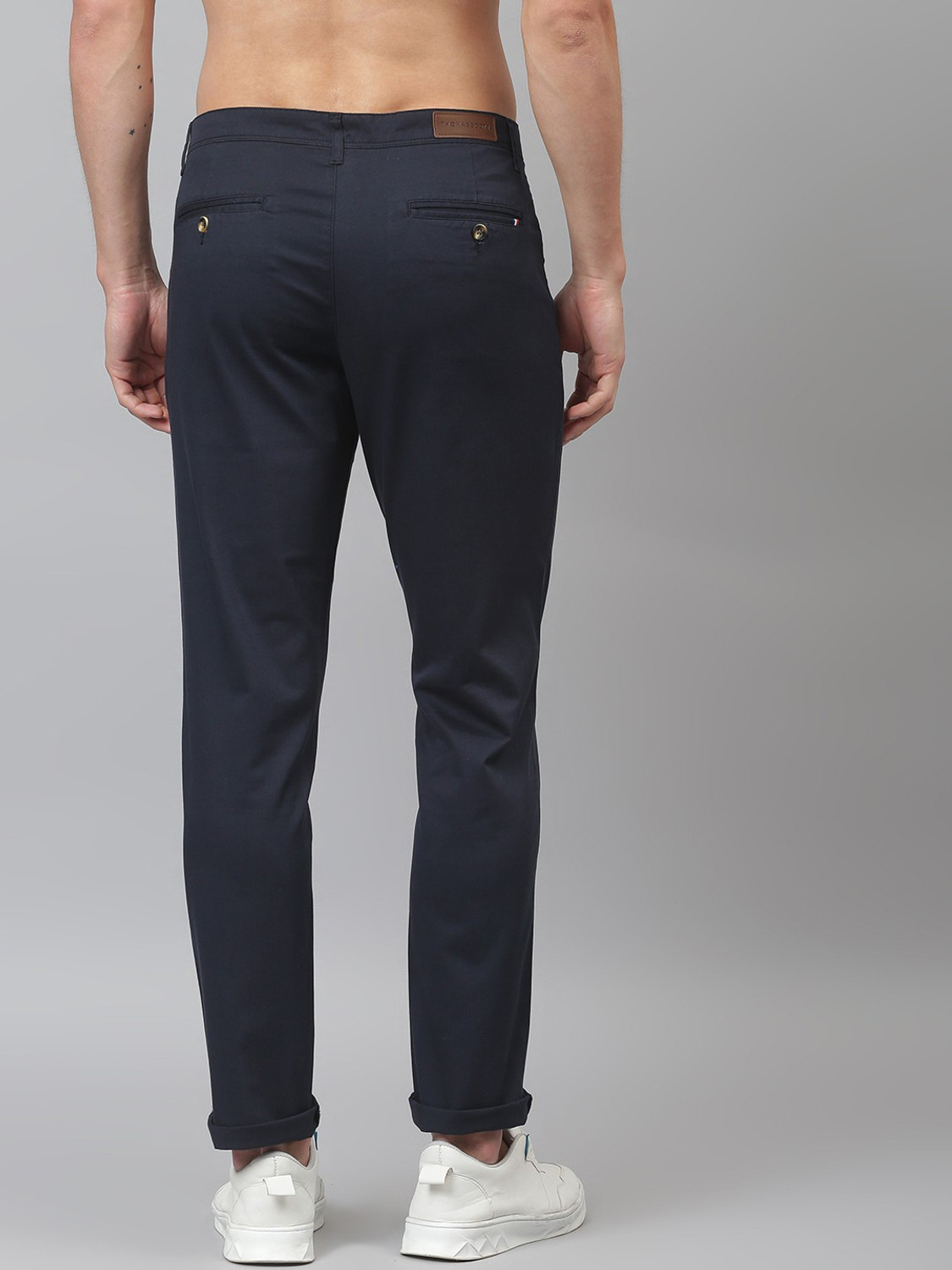 Image of THOMAS SCOTT Men Regular Fit Blue Cotton Blend Trousers