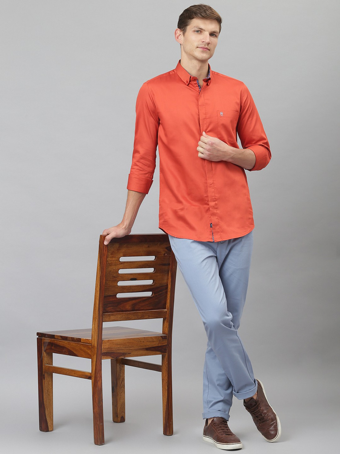 Image of THOMAS SCOTT Men Regular Fit Blue Cotton Blend Trousers