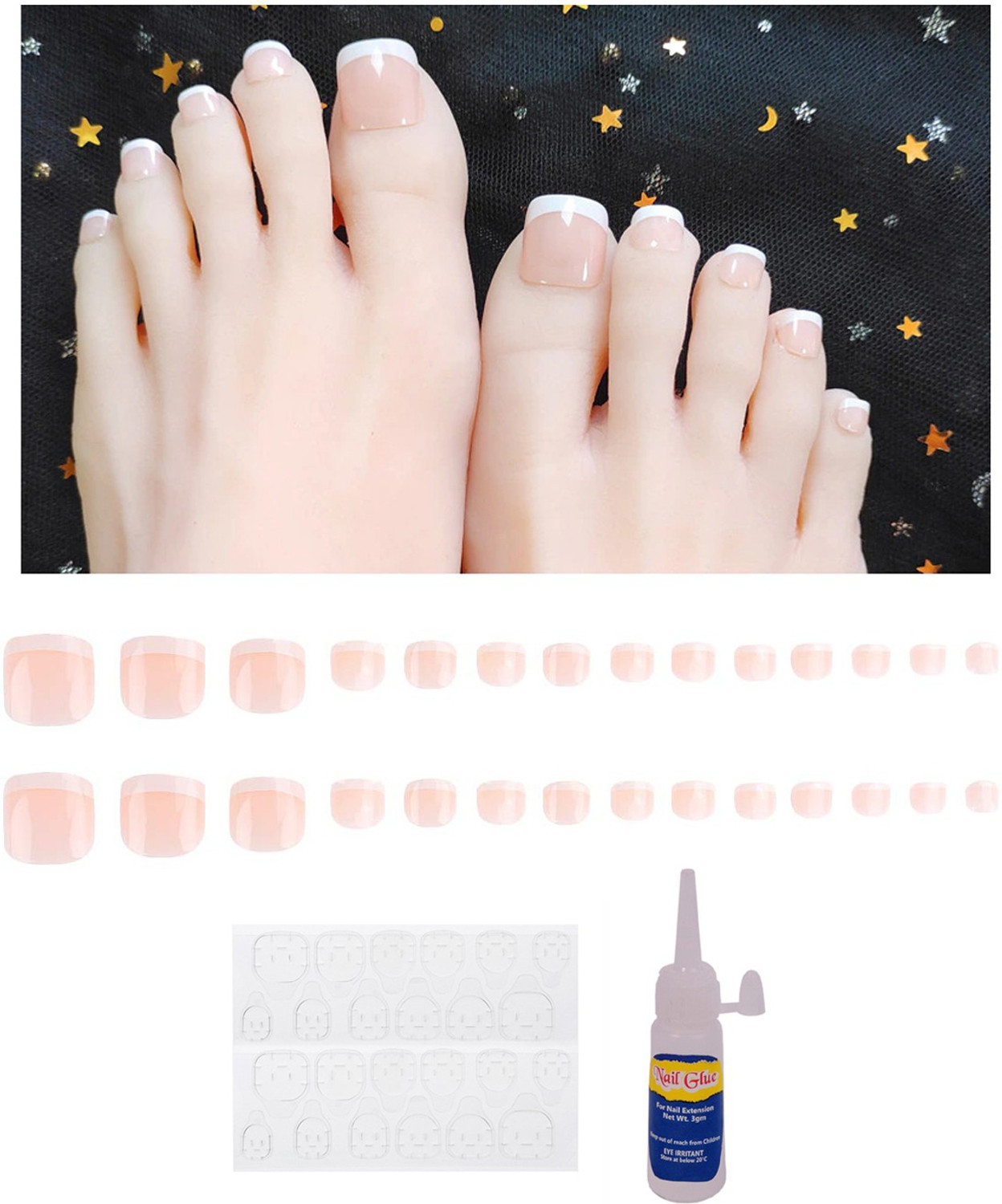 Image of NAILSFOREVE PRESS ON NAIL WHITE, PINK, BLACK (Pack of 10)