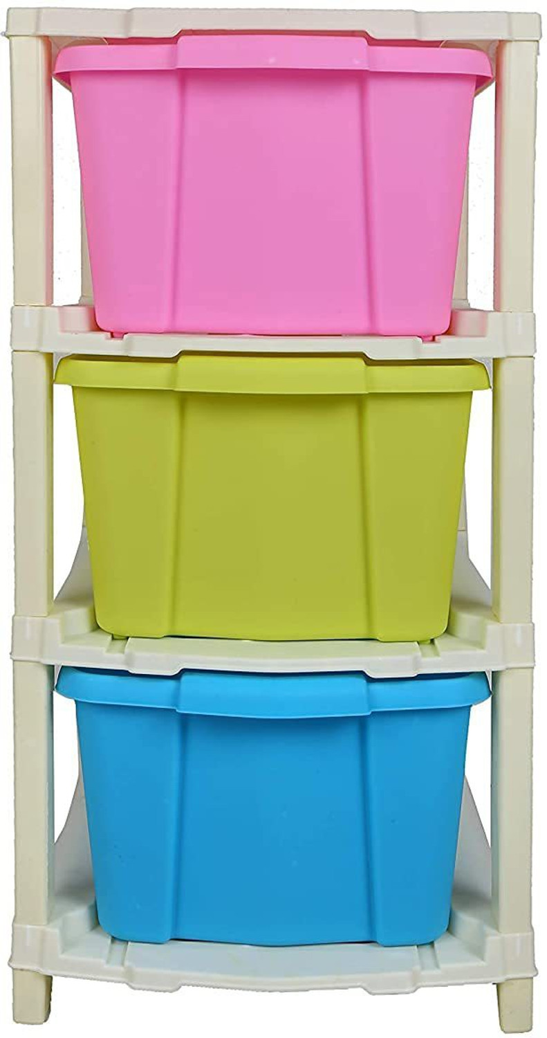 Image of vokay MULTI Layer Plastic Modular Basket Drawer Chest Storage Plastic Free Standing Cabinet (Finish Color - Multicolour, Pre-assembled)