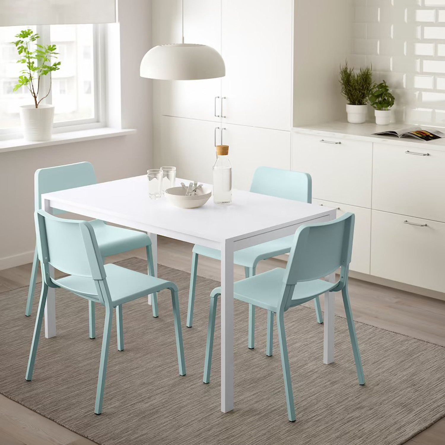 Image of IKEA Melltorp /Teodores Engineered Wood 4 Seater Dining Set (Finish Color -white, DIY(Do-It-Yourself))