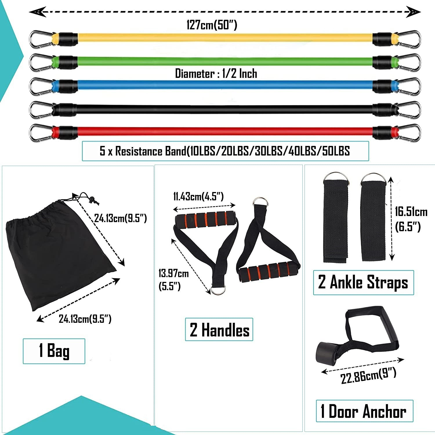 Image of LACOPINE Resistance Band Set Workout Bands Exercise Bands for Full Body Strength Training Resistance Band (Multicolor, Pack of 11)
