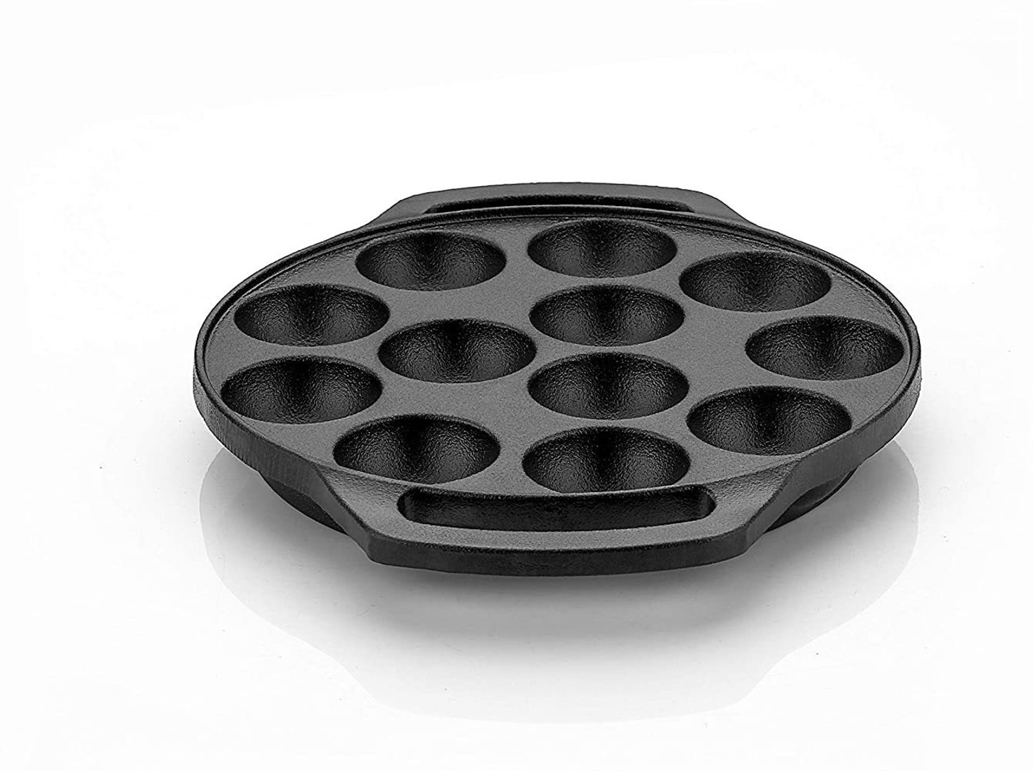 Image of VARUDI cast iron appam pan appe maker cast iron 12 cavity induction base non stick Pot 30 cm diameter 12 L capacity (Cast Iron, Non-stick, Induction Bottom)